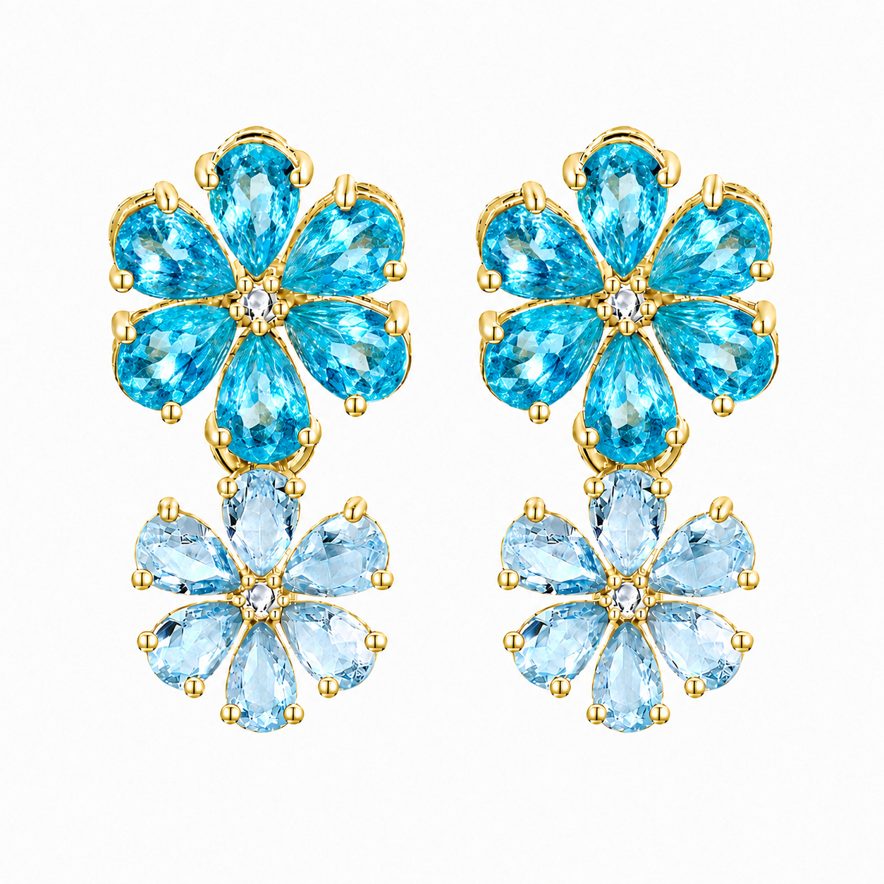 Flora Apatite Aquamarine Diamond Double Blossom Earrings