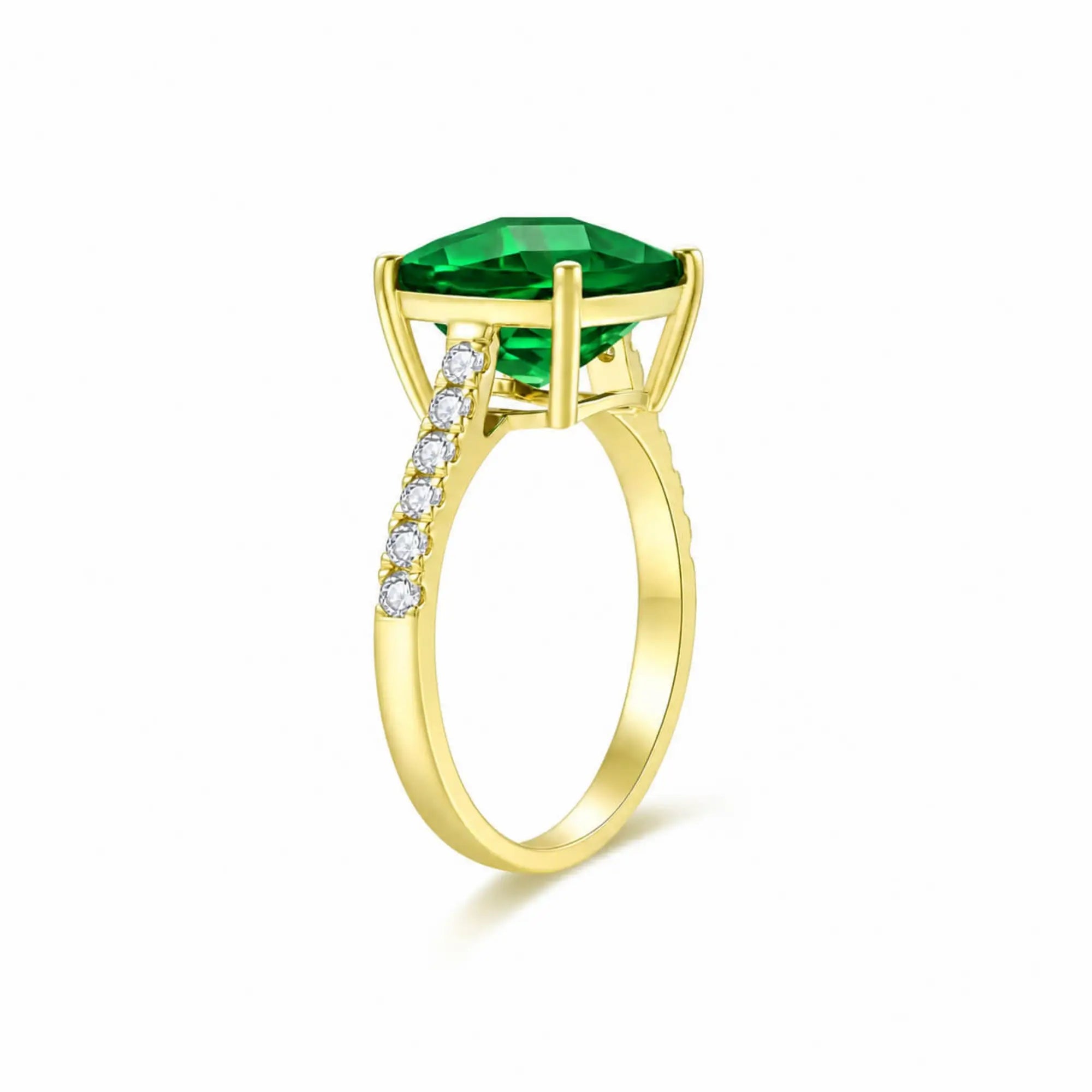 Radiant Cushion Lab-Grown Emerald Diamond Ring in 14k yellow gold