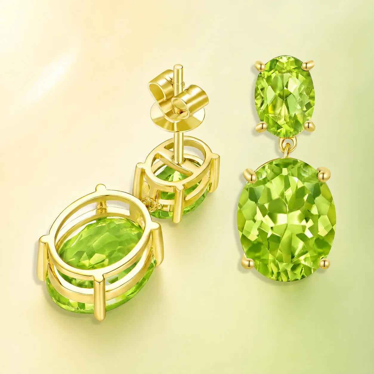 Duet Oval Natural 7.80ctw Peridot Drop Earrings in 14k yellow gold