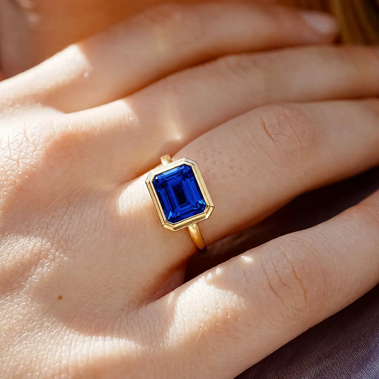 Bella 14k solid gold yellow gold 3ctw Lab Grown Sapphire East-West Ring