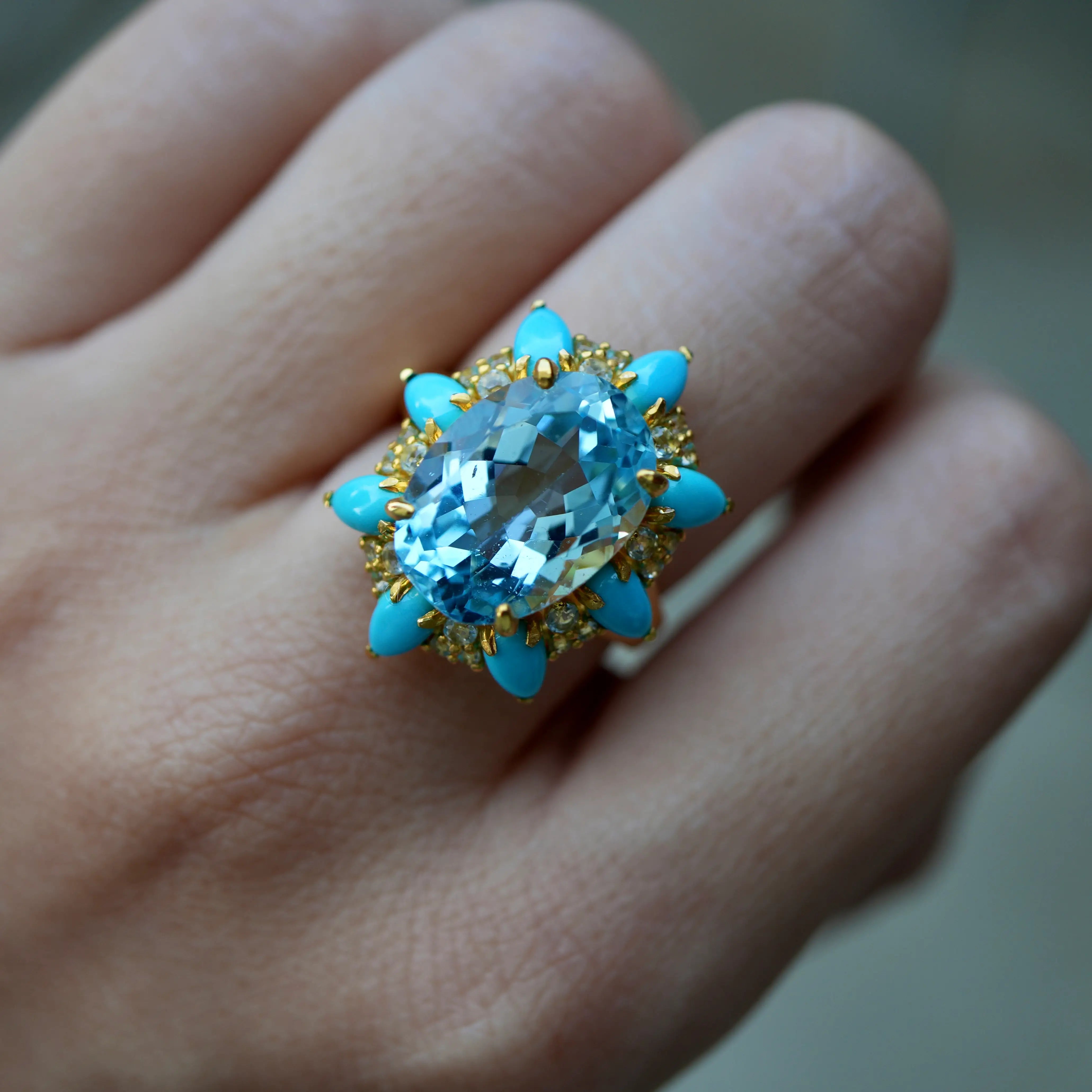 Topaz Turquoise Aquamarine Cocktail Ring