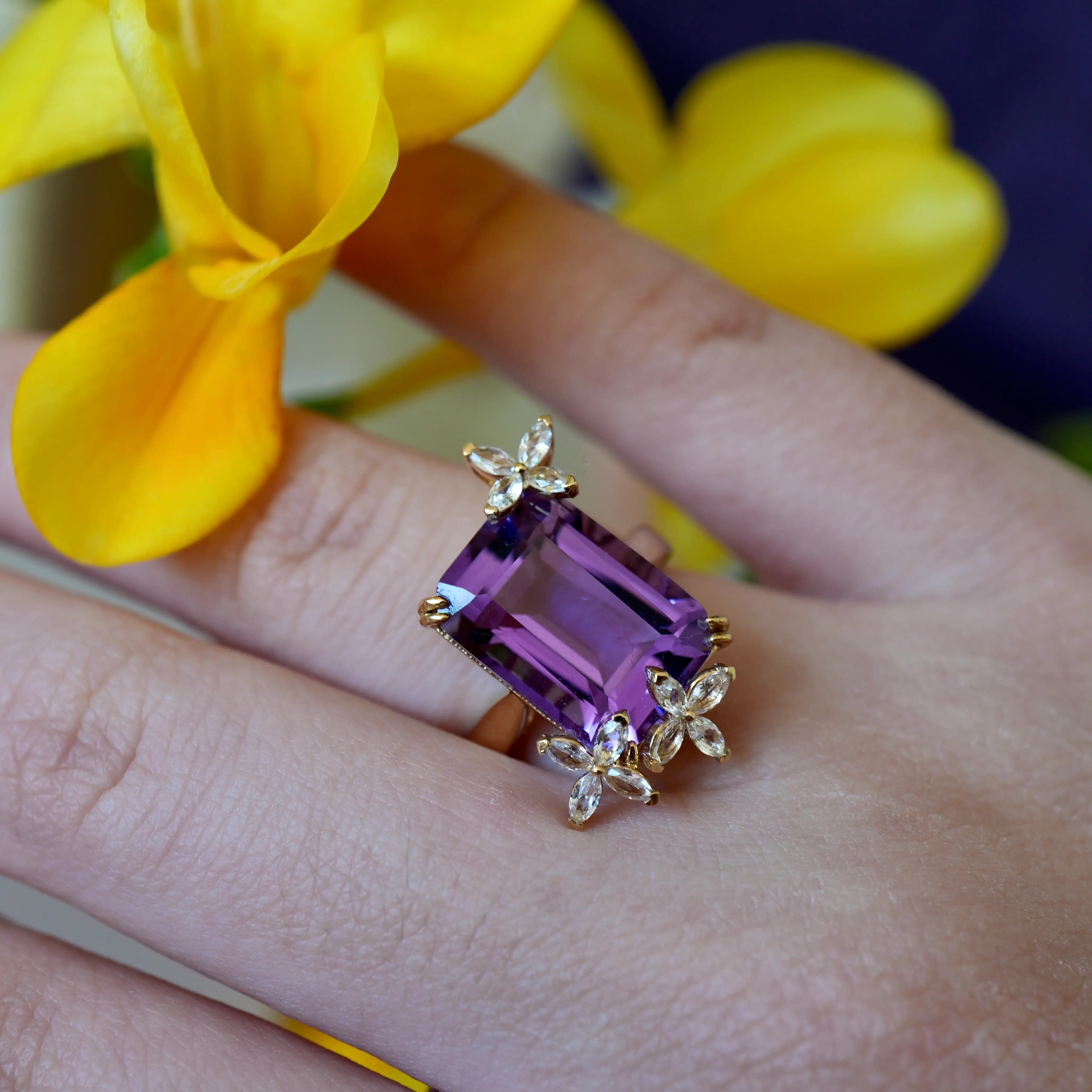 Vanessa Amethyst Diamond Butterfly Cocktail Ring