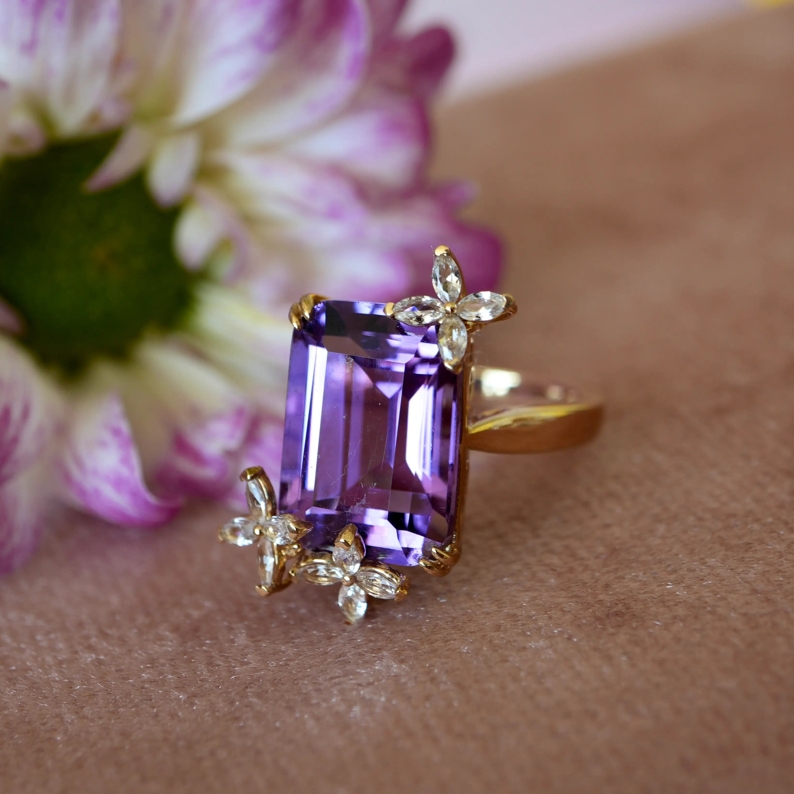 Vanessa Amethyst Diamond Butterfly Cocktail Ring