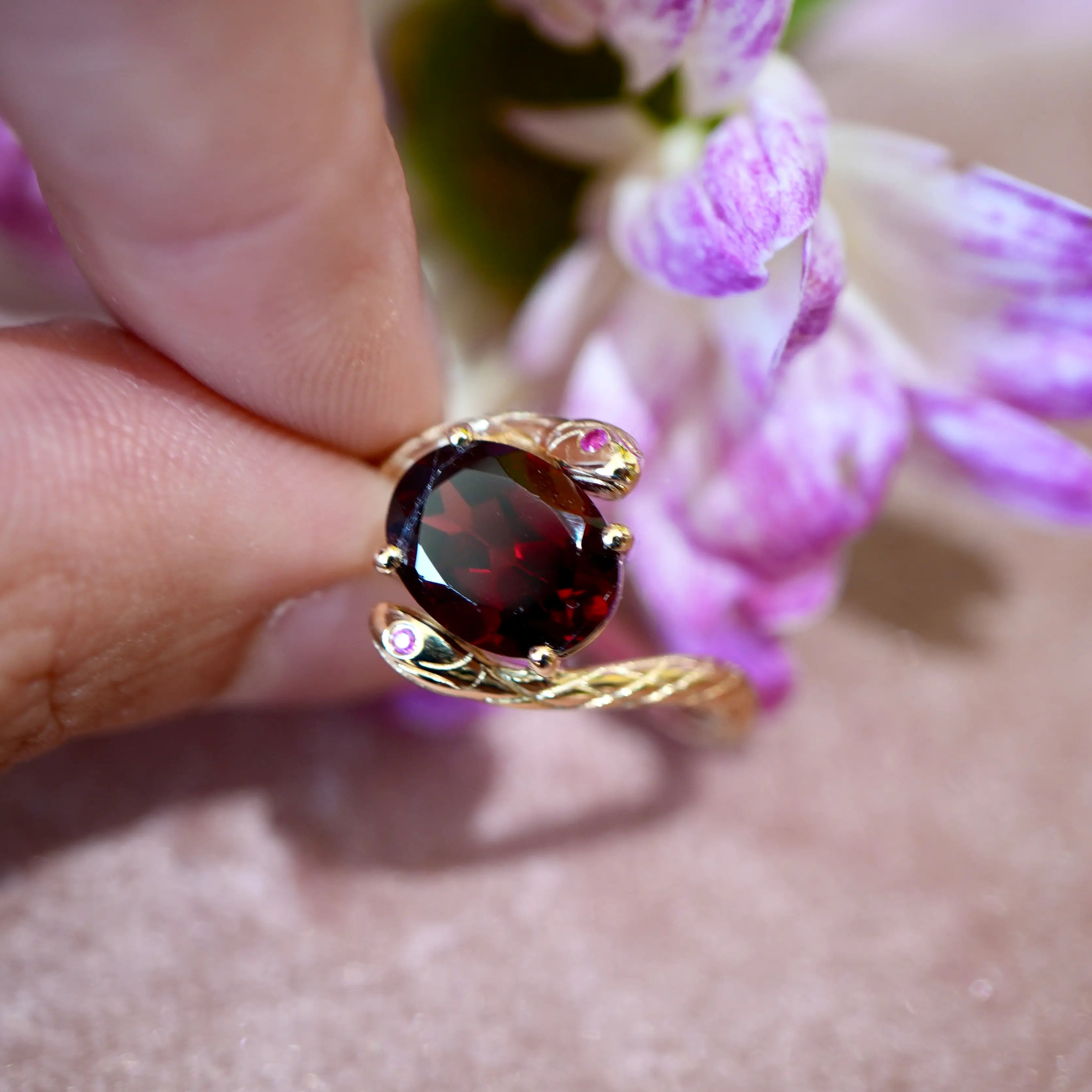 Snake Garnet Ruby East-West Ring