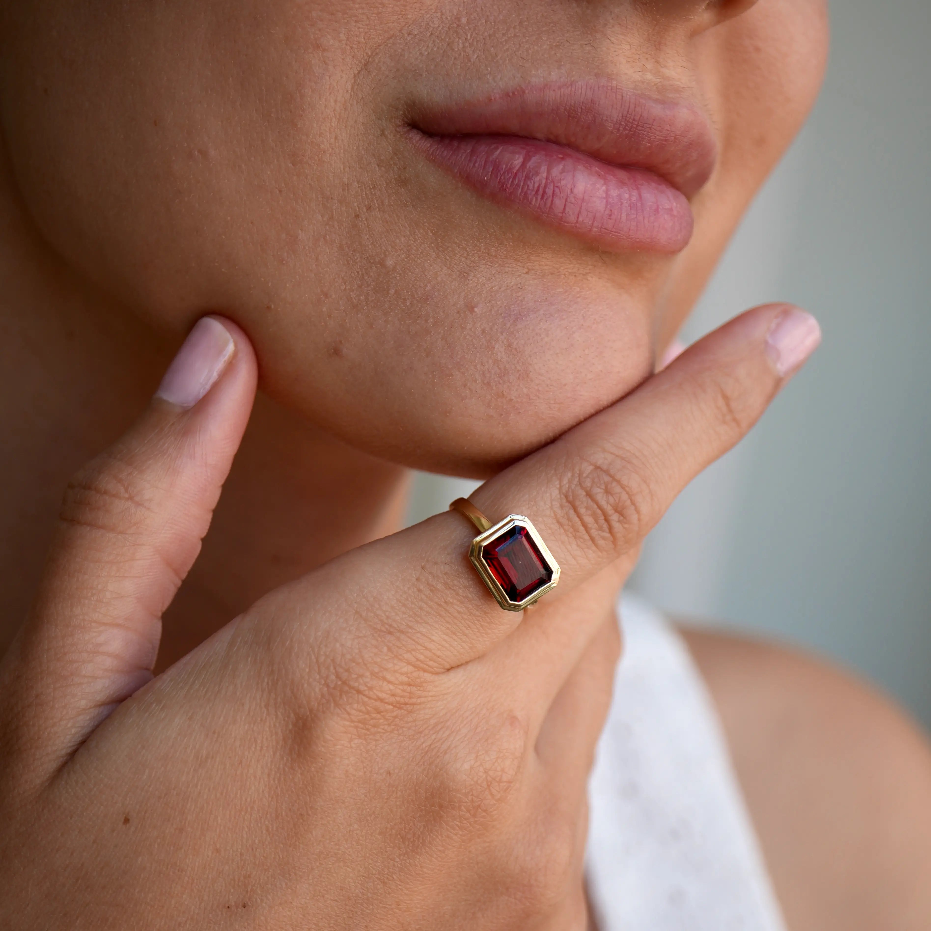 Bella East-West Emerald-Cut Garnet Ring