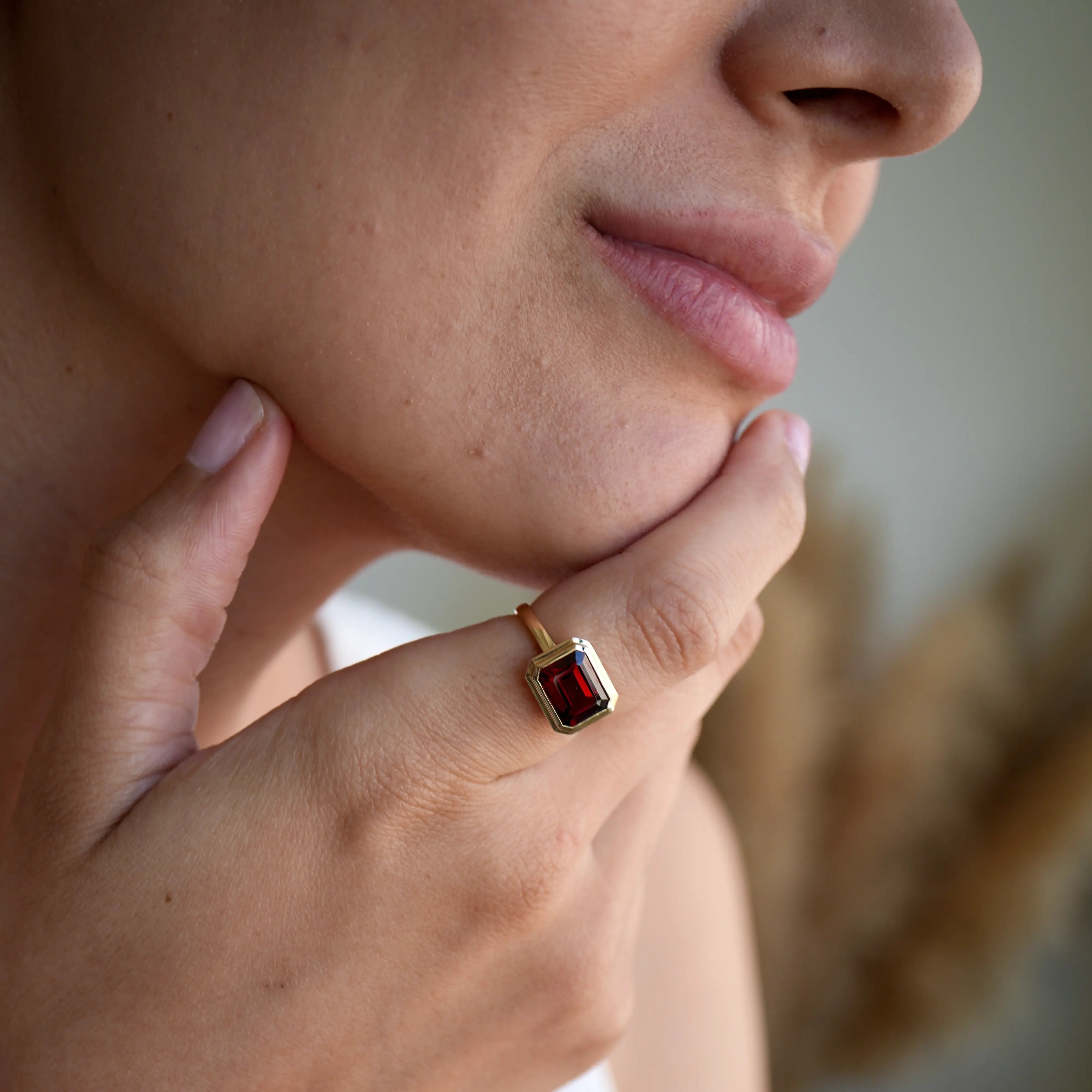 Bella East-West Emerald-Cut Garnet Ring