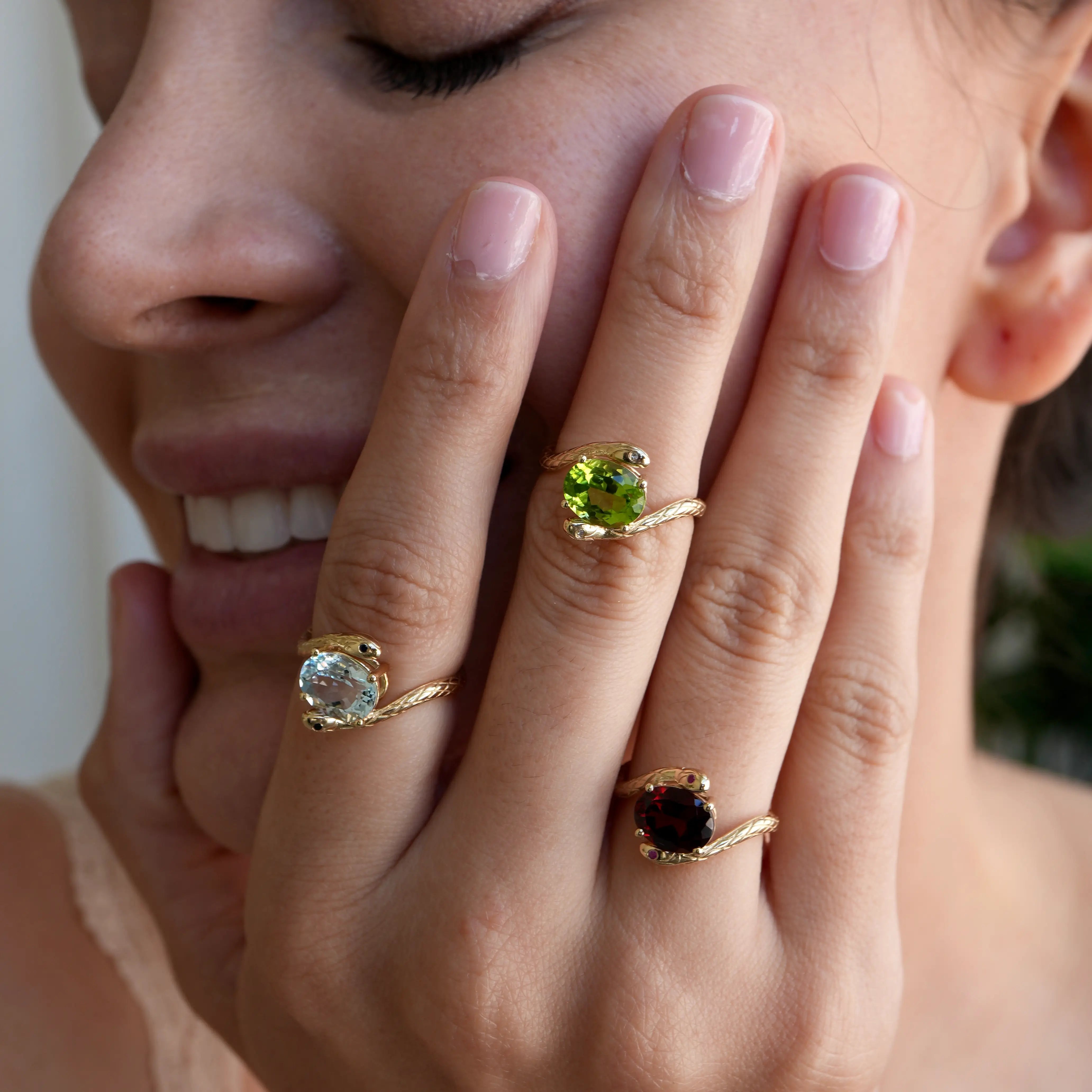 Snake Peridot Diamond East-West Ring