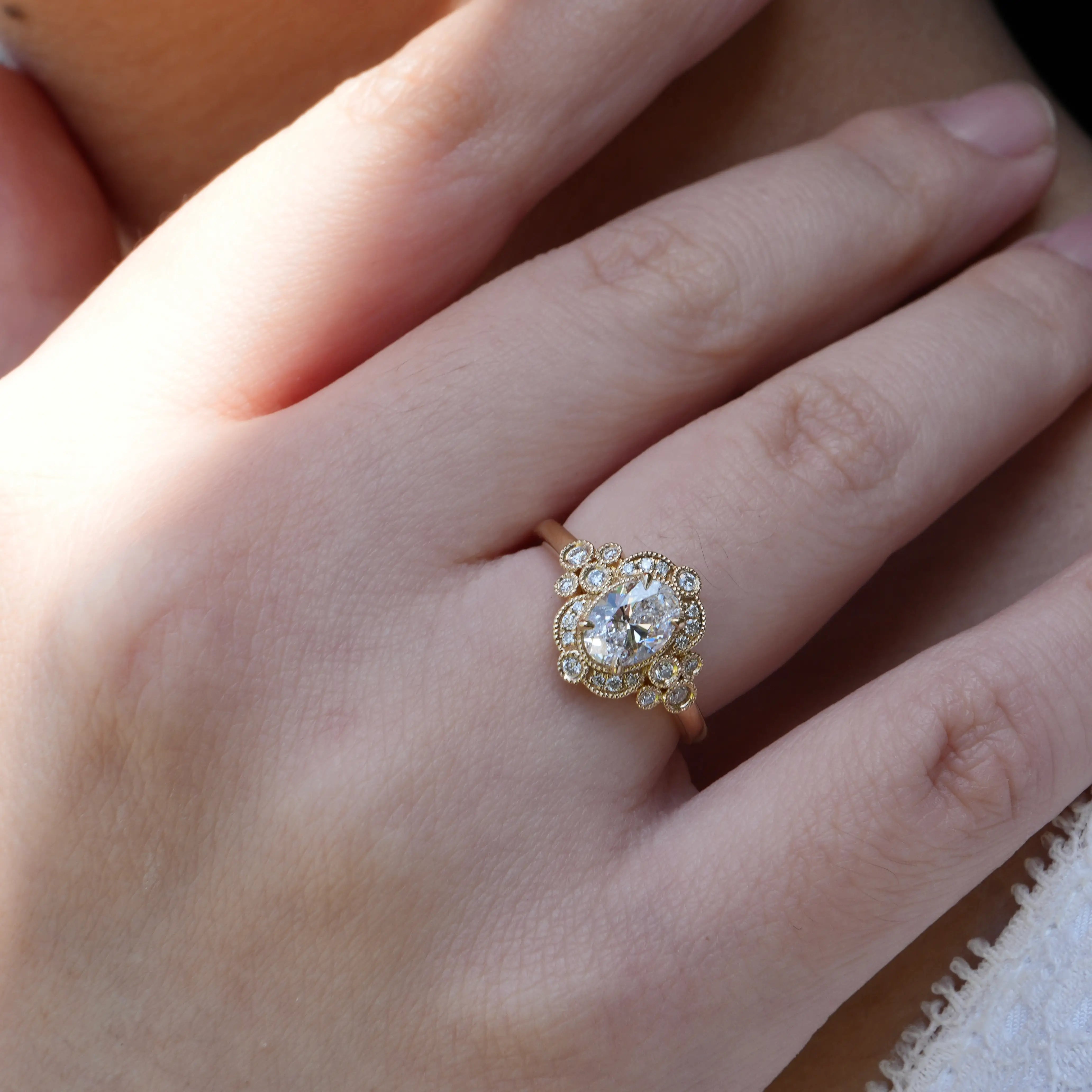 Shield of Love Oval Lab Grown Diamond Ring 14k yellow gold 