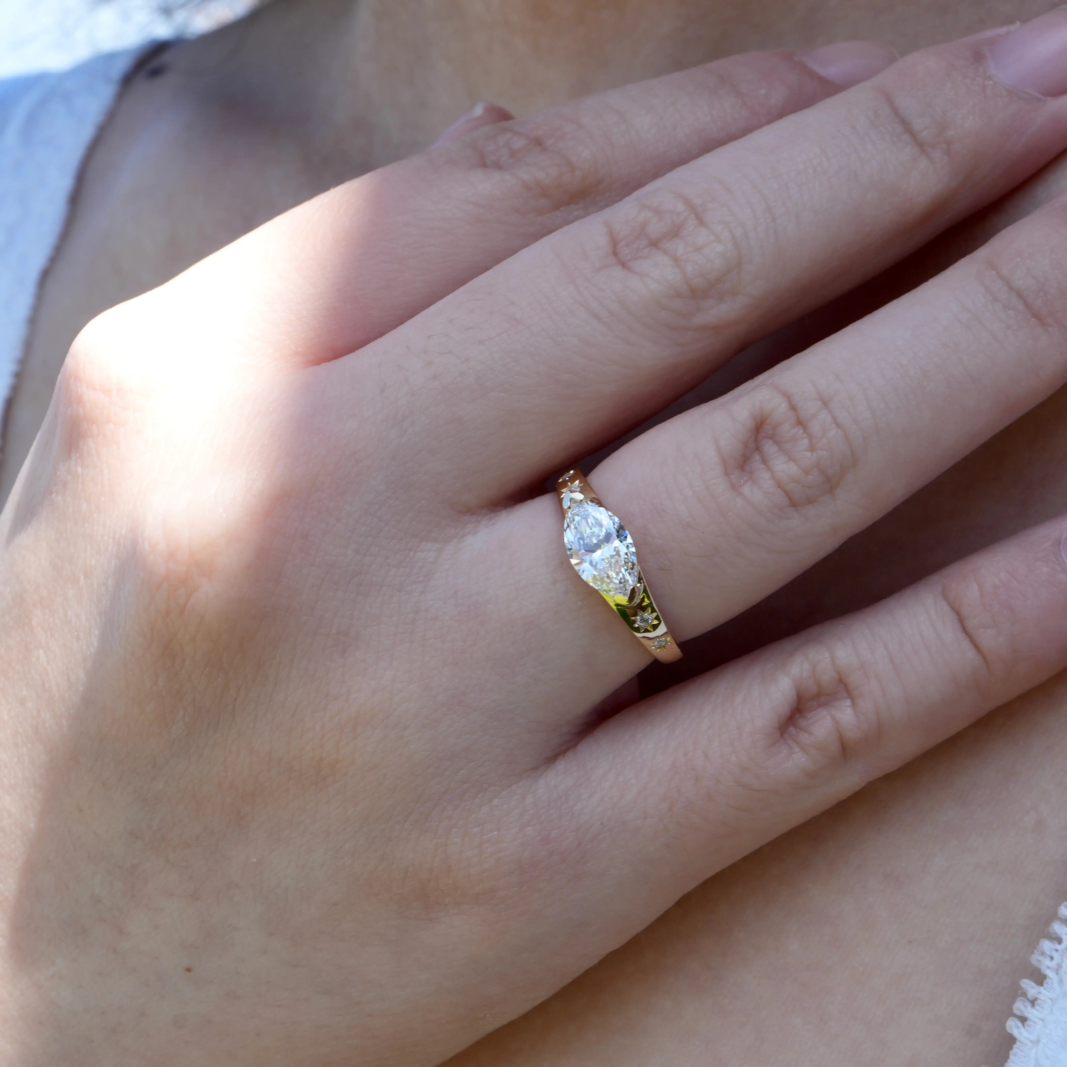 Vintage Starlight Lab Grown Diamond Ring in 14k solid gold yellow gold