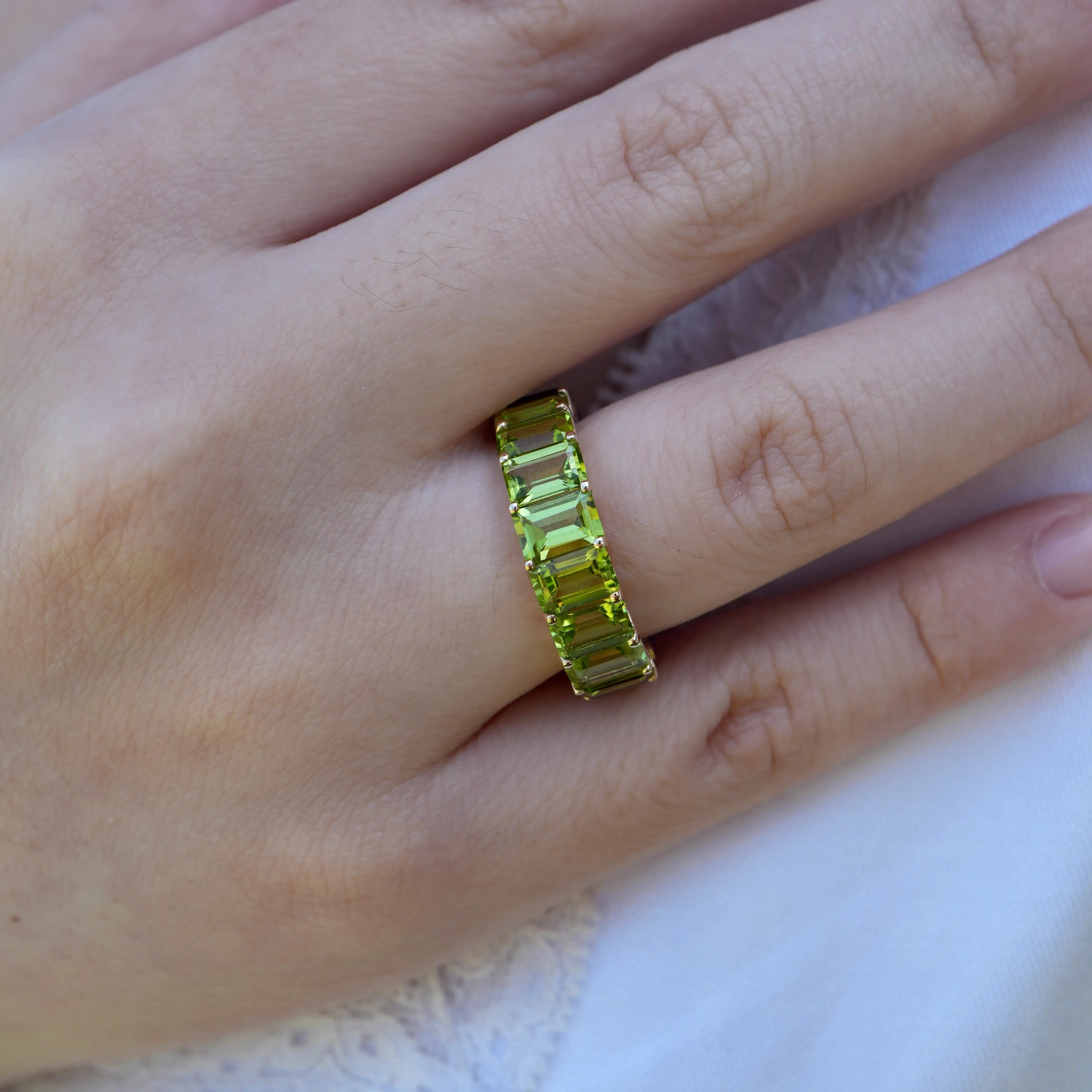 Nora Emerald-Cut Natural Amethyst & Peridot Duo Eternity Ring 14k yellow gold 