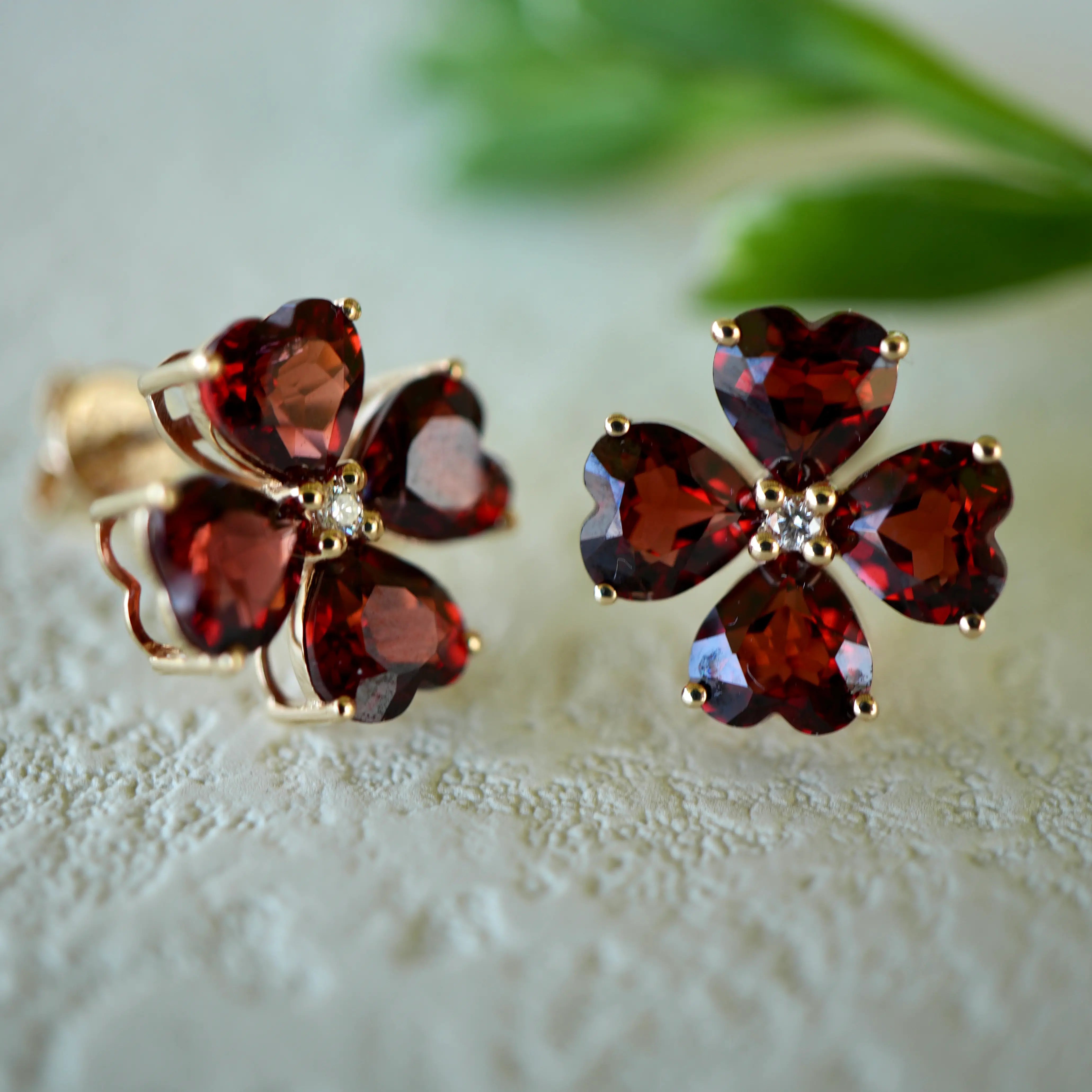 Felicia Garnet Diamond Clover Earrings