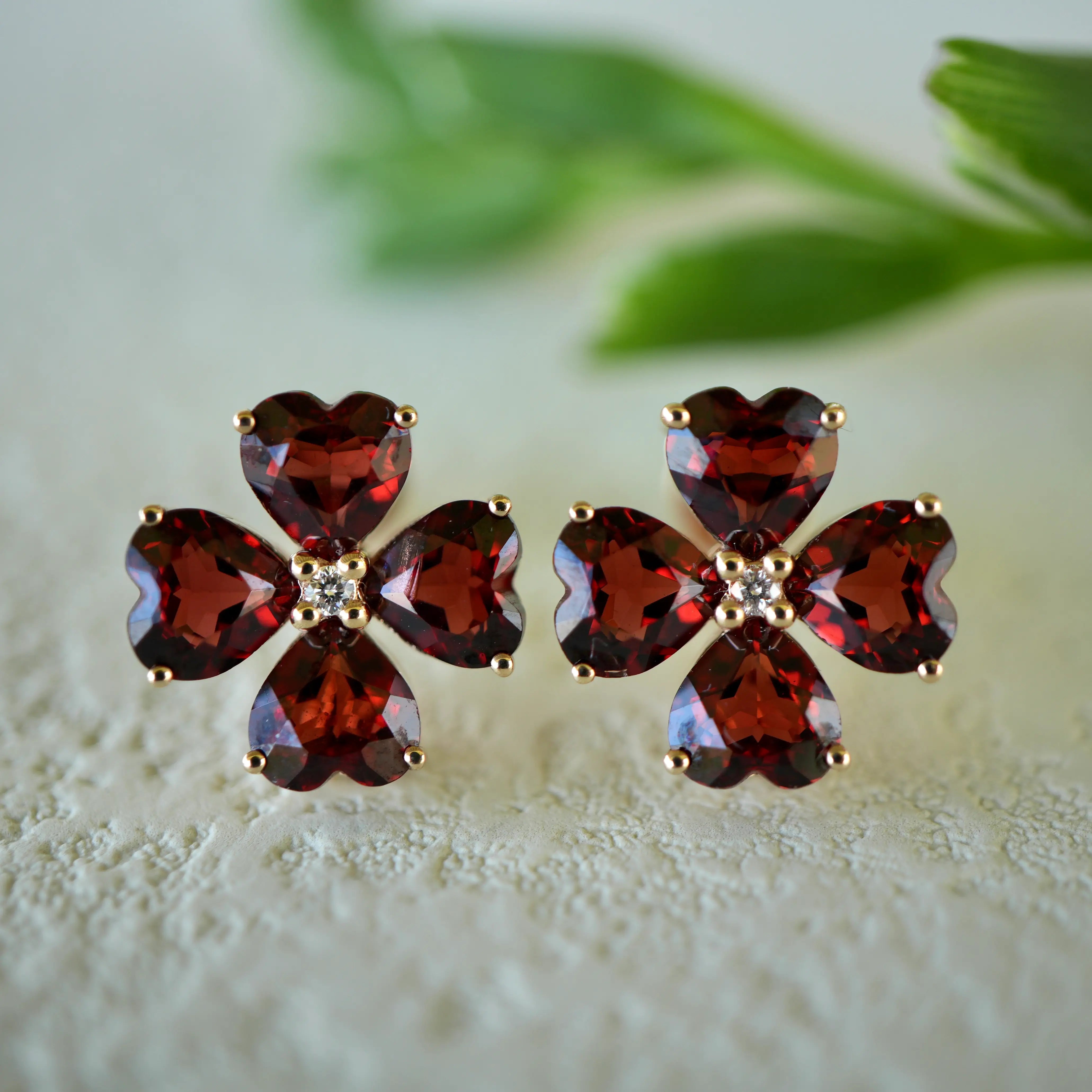 Felicia Garnet Diamond Clover Earrings