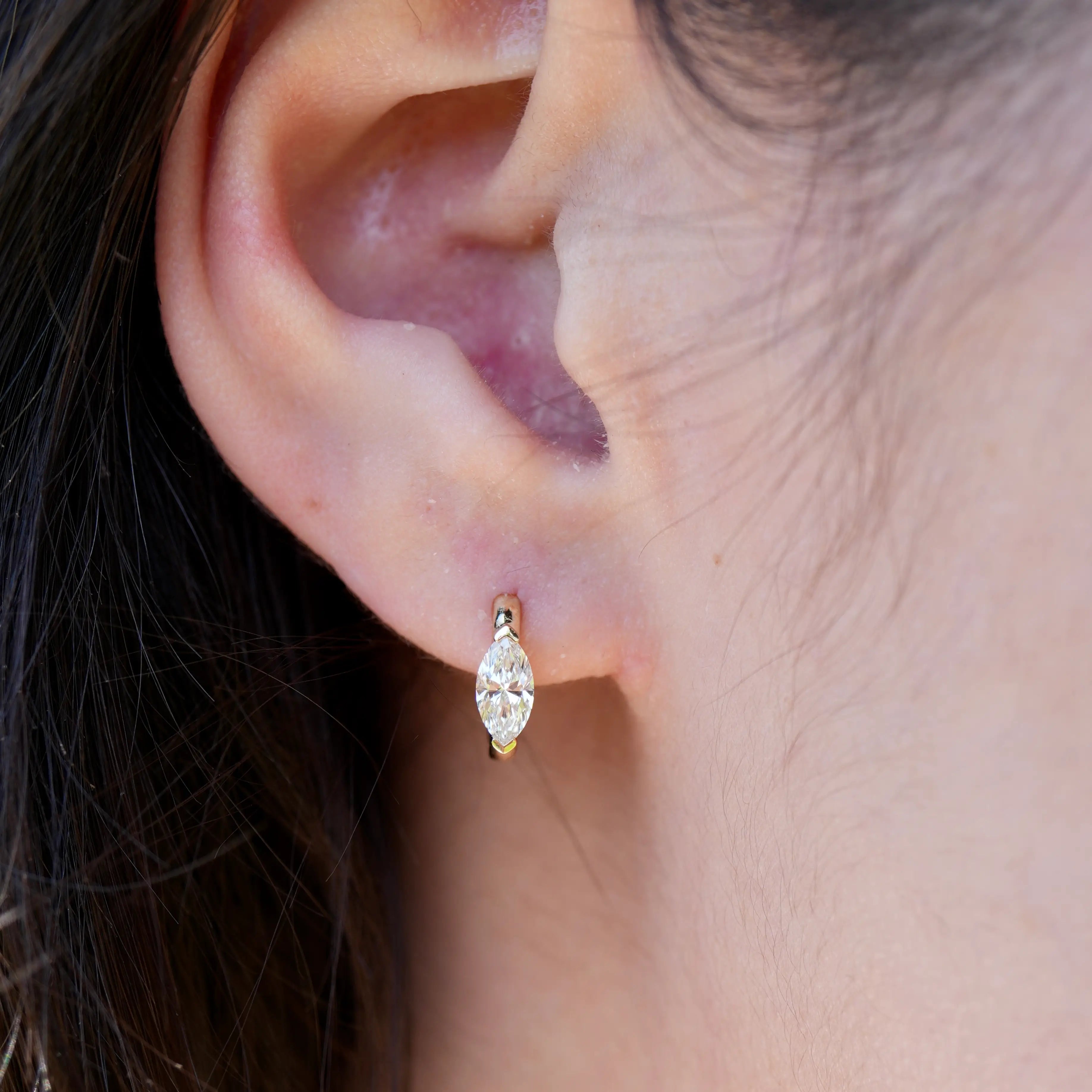 0.75 ct Marquise Lab Grown Diamond Hoop Earrings 14k yellow gold 