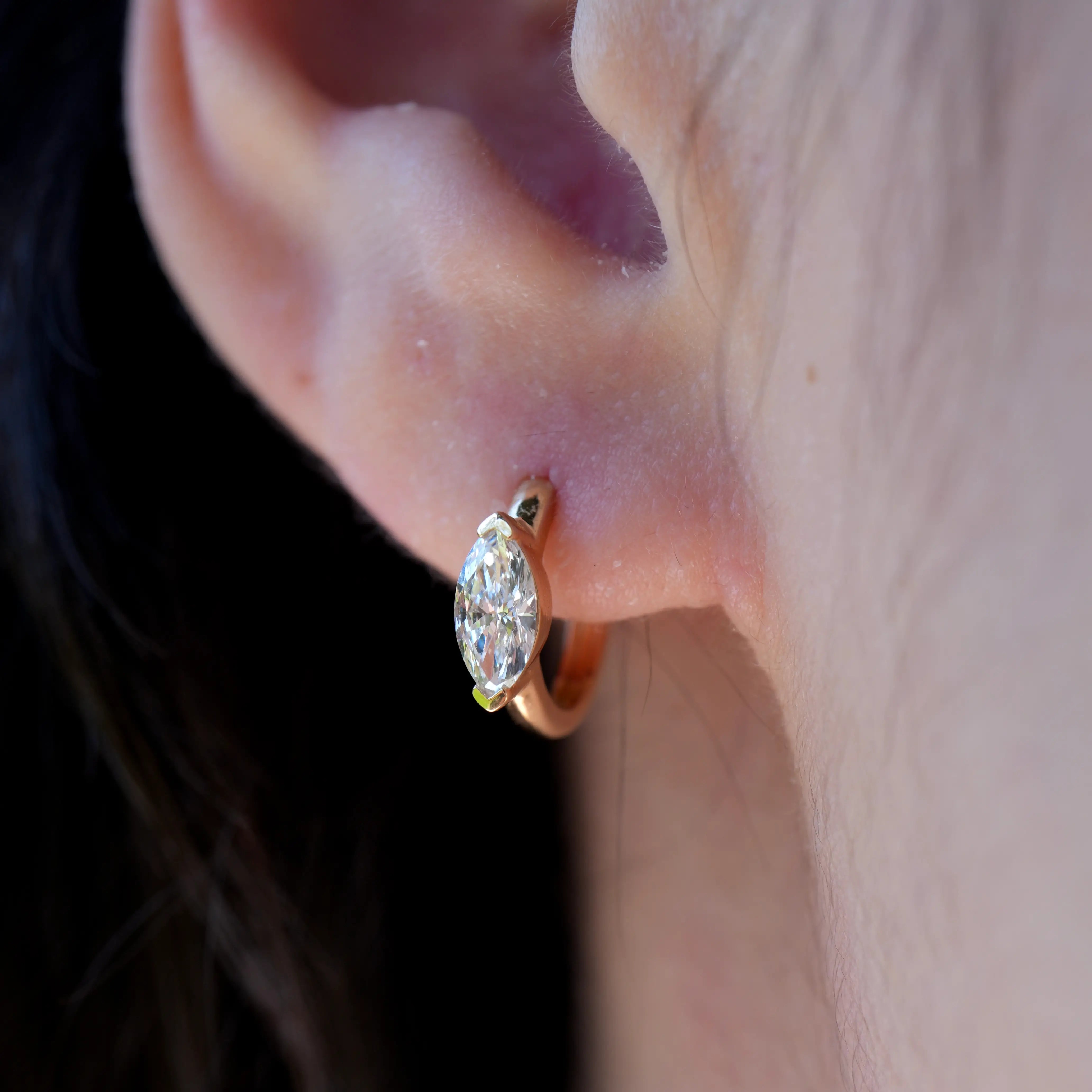 0.75 ct Marquise Lab Grown Diamond Hoop Earrings 14k yellow gold 