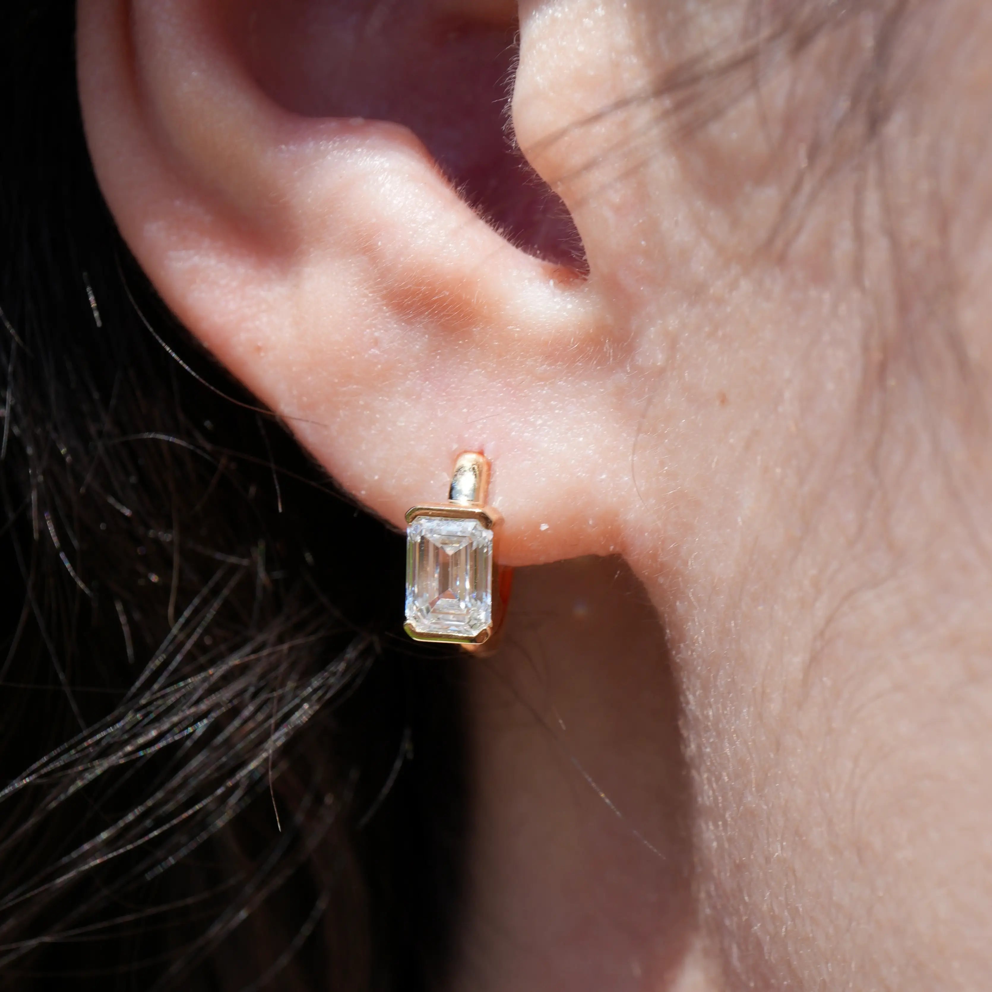 1.30 ct Emerald-Cut Lab Grown Diamond Hoop Earrings 14k yellow gold 