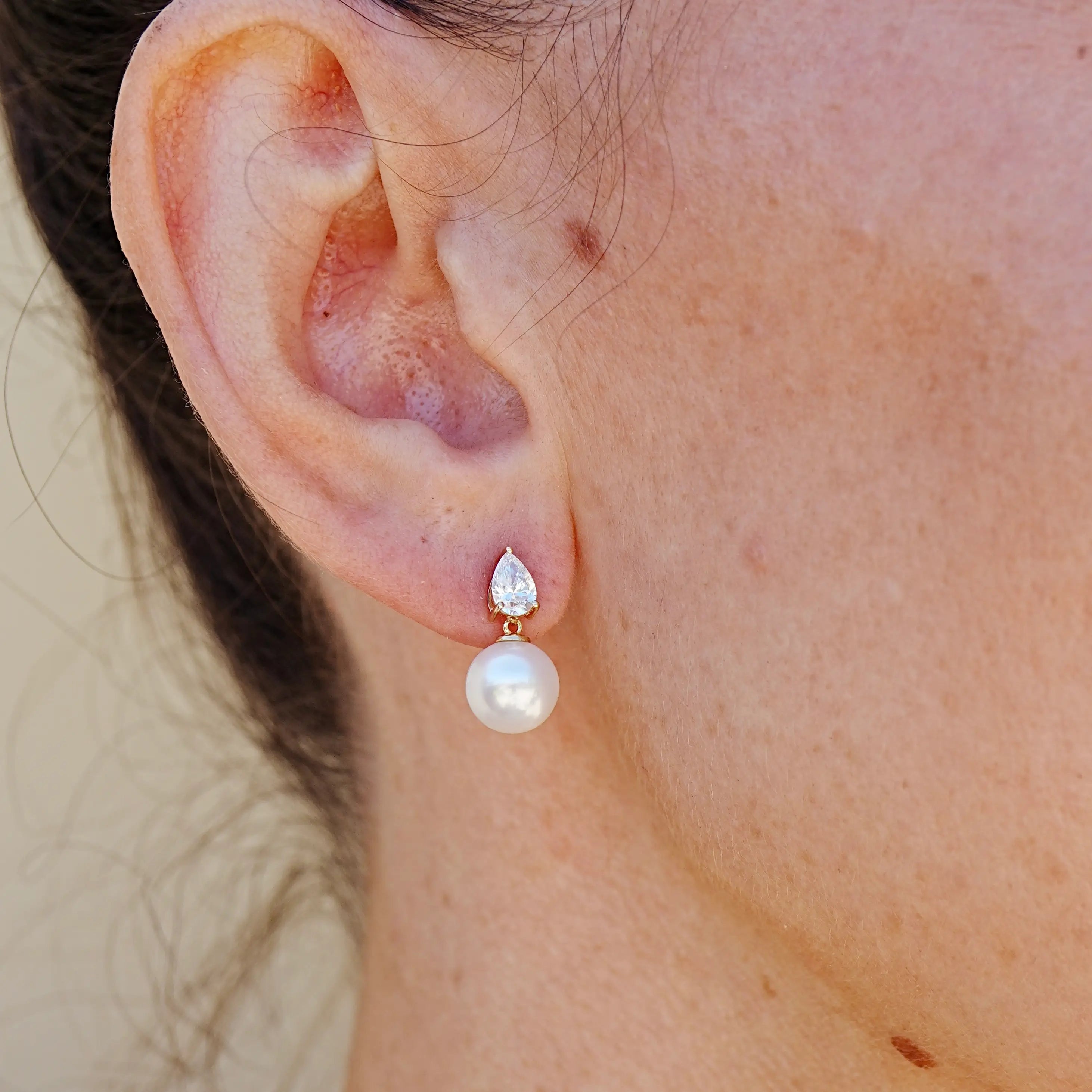 Venus Tears Lab Grown Diamond 8-9mm Pearl Convertible Drop Earrings 14k yellow gold