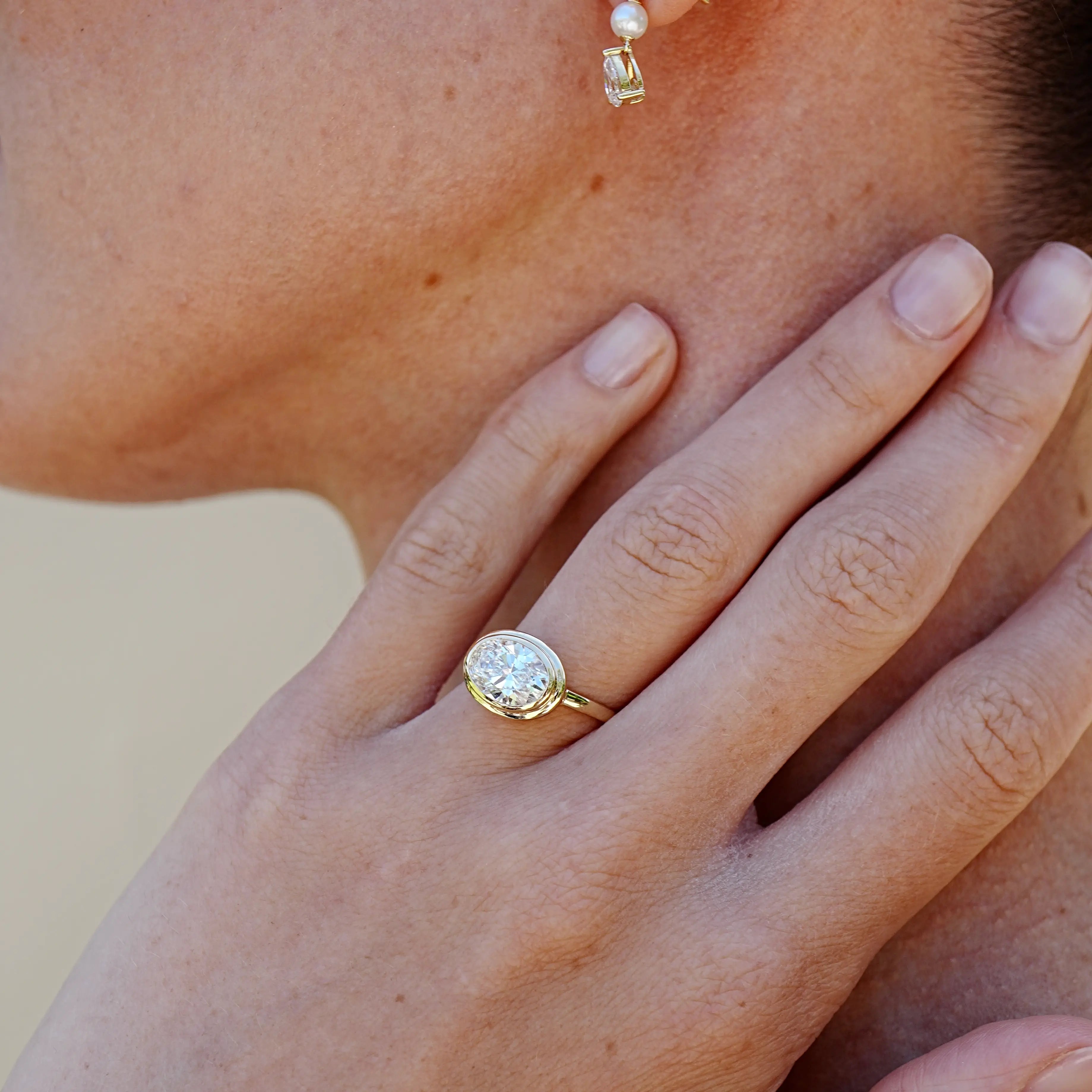 Bella East-West Oval 2.00 ctw Lab Grown Diamond Ring in 14k yellow gold