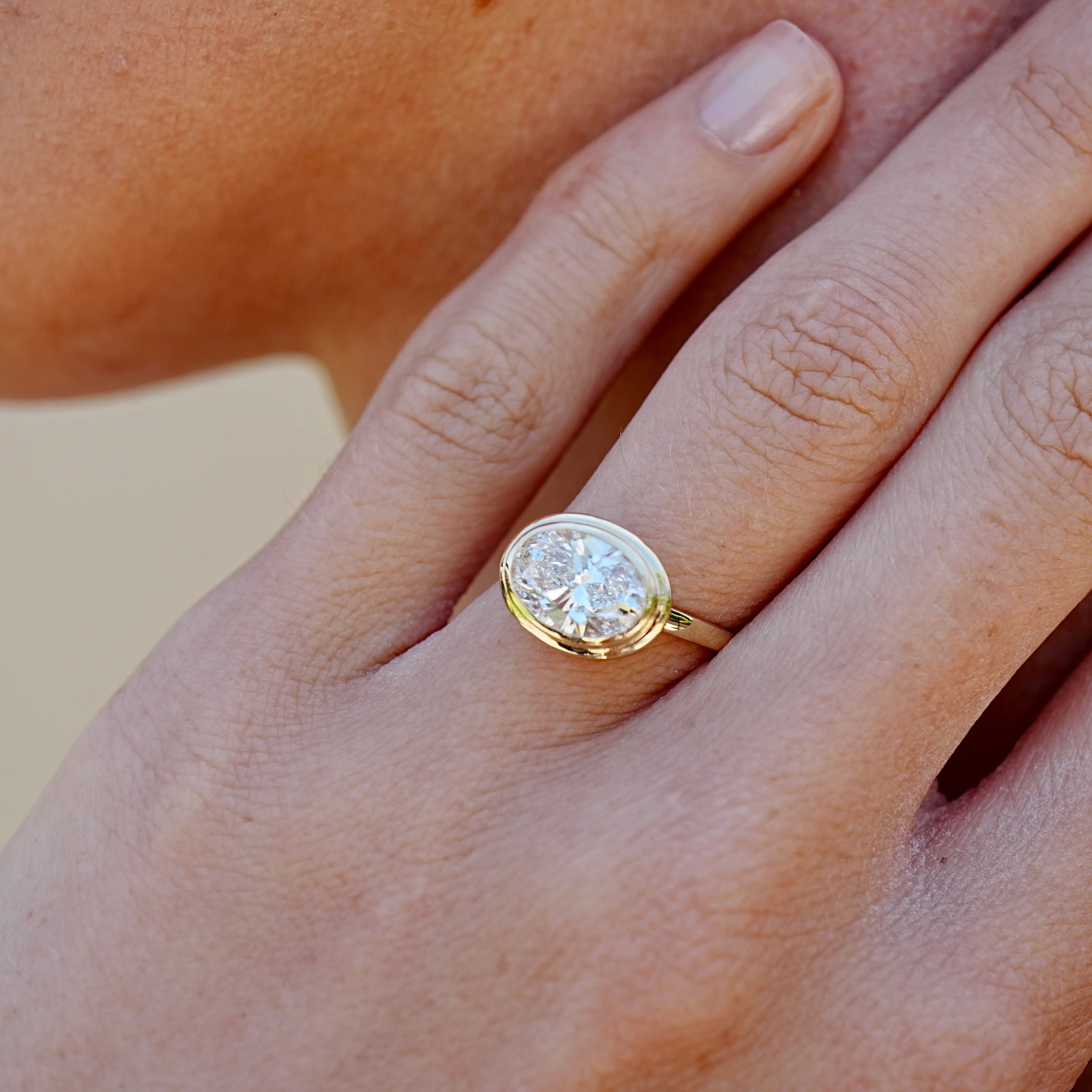Bella East-West Oval 2.00 ctw Lab Grown Diamond Ring in 14k yellow gold