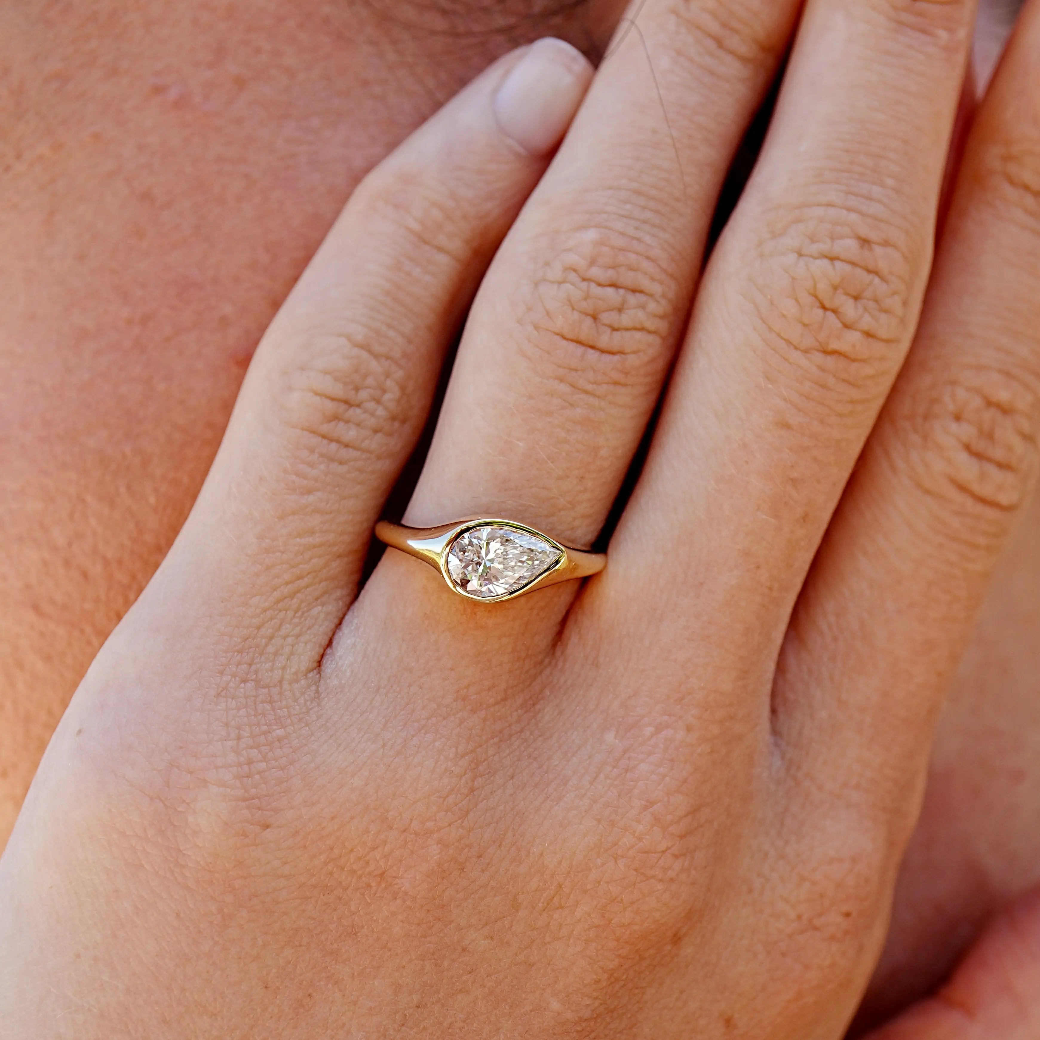 Gloria Pear Lab Grown Diamond 1.0 2.0 3.0ctw Ring 14k yellow gold