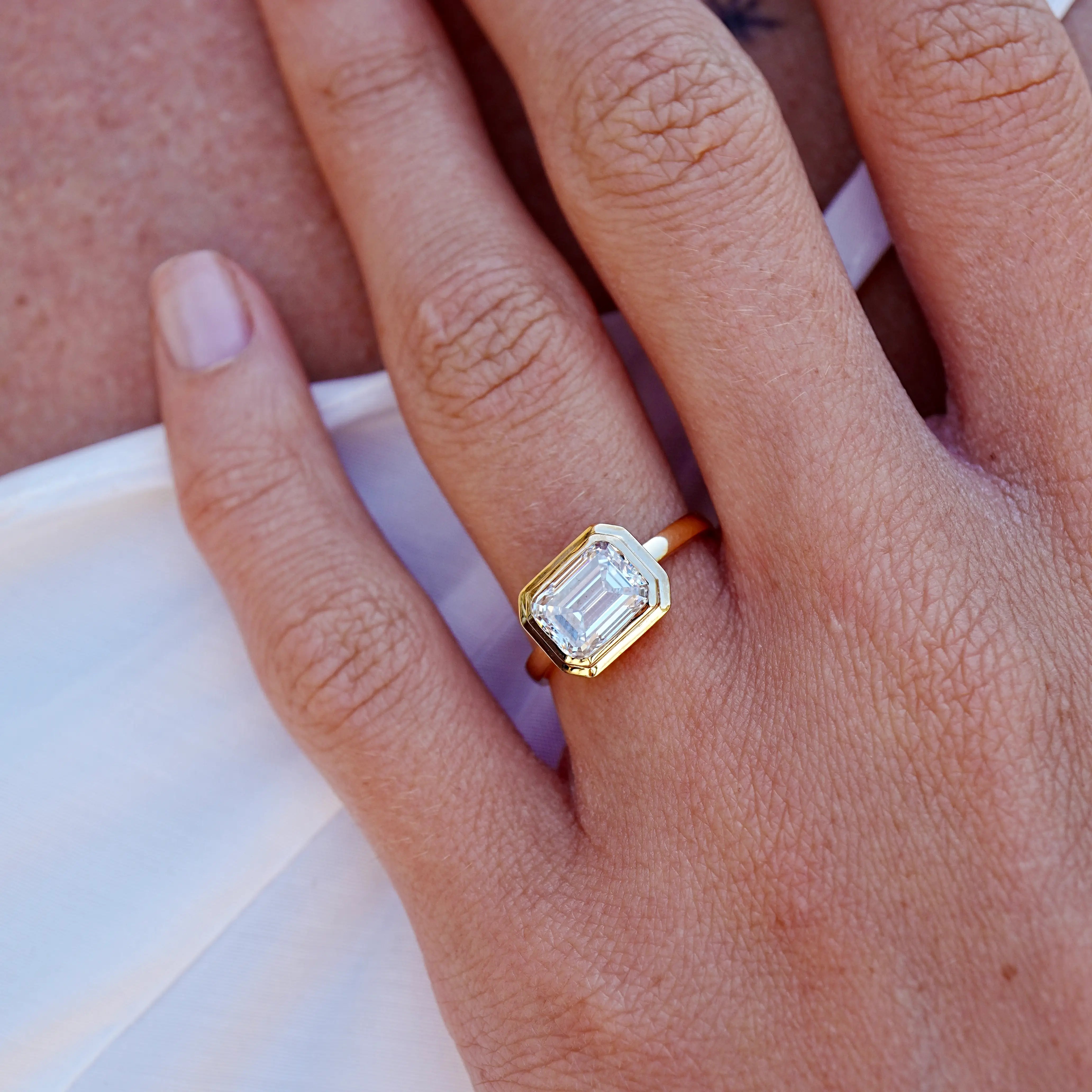 Bella East-West 2.00ctw Emerald-Cut Lab Grown Diamond Ring 14k yellow gold