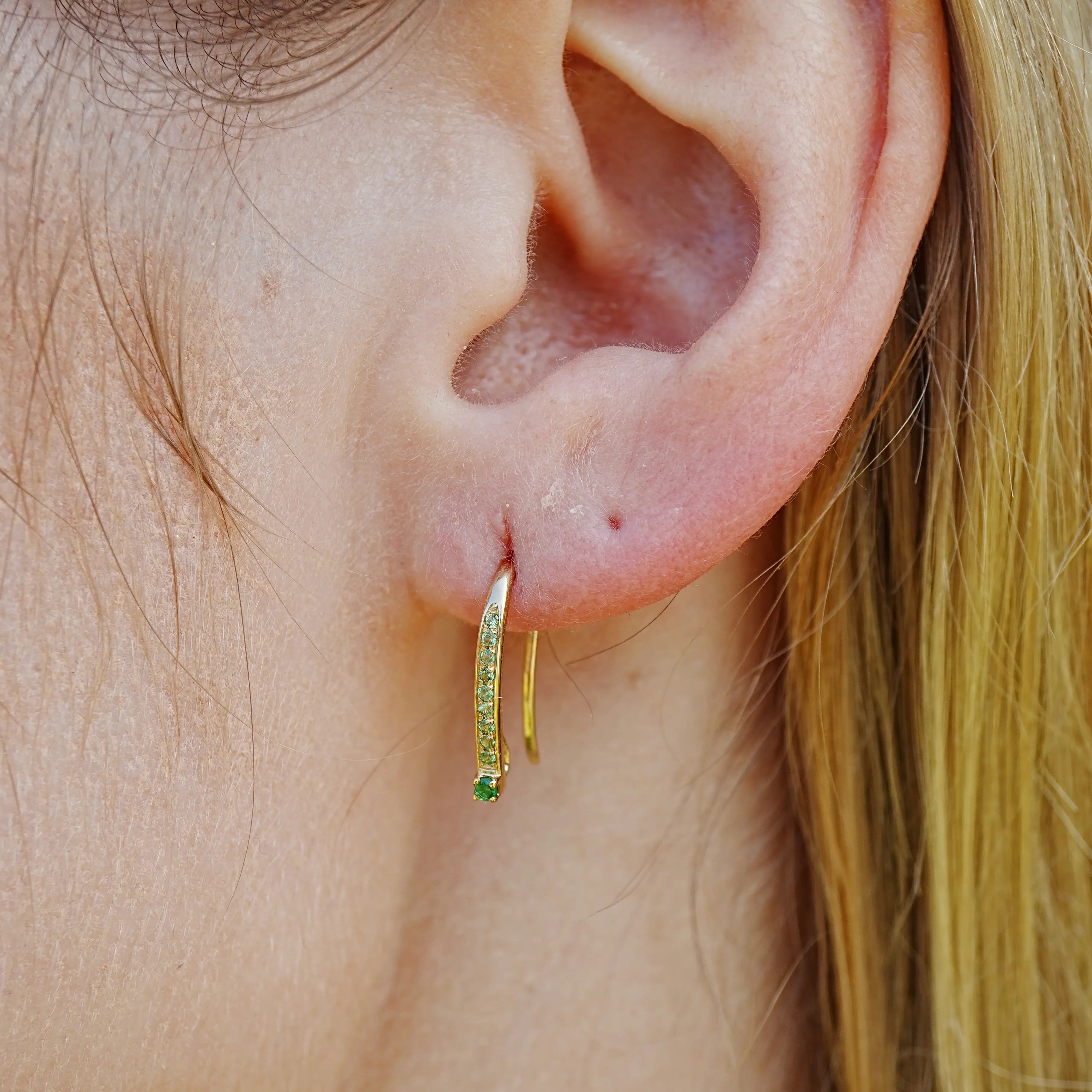 Natural Green Tsavorite Convertible Hook Earrings 14k Solid Yellow Gold