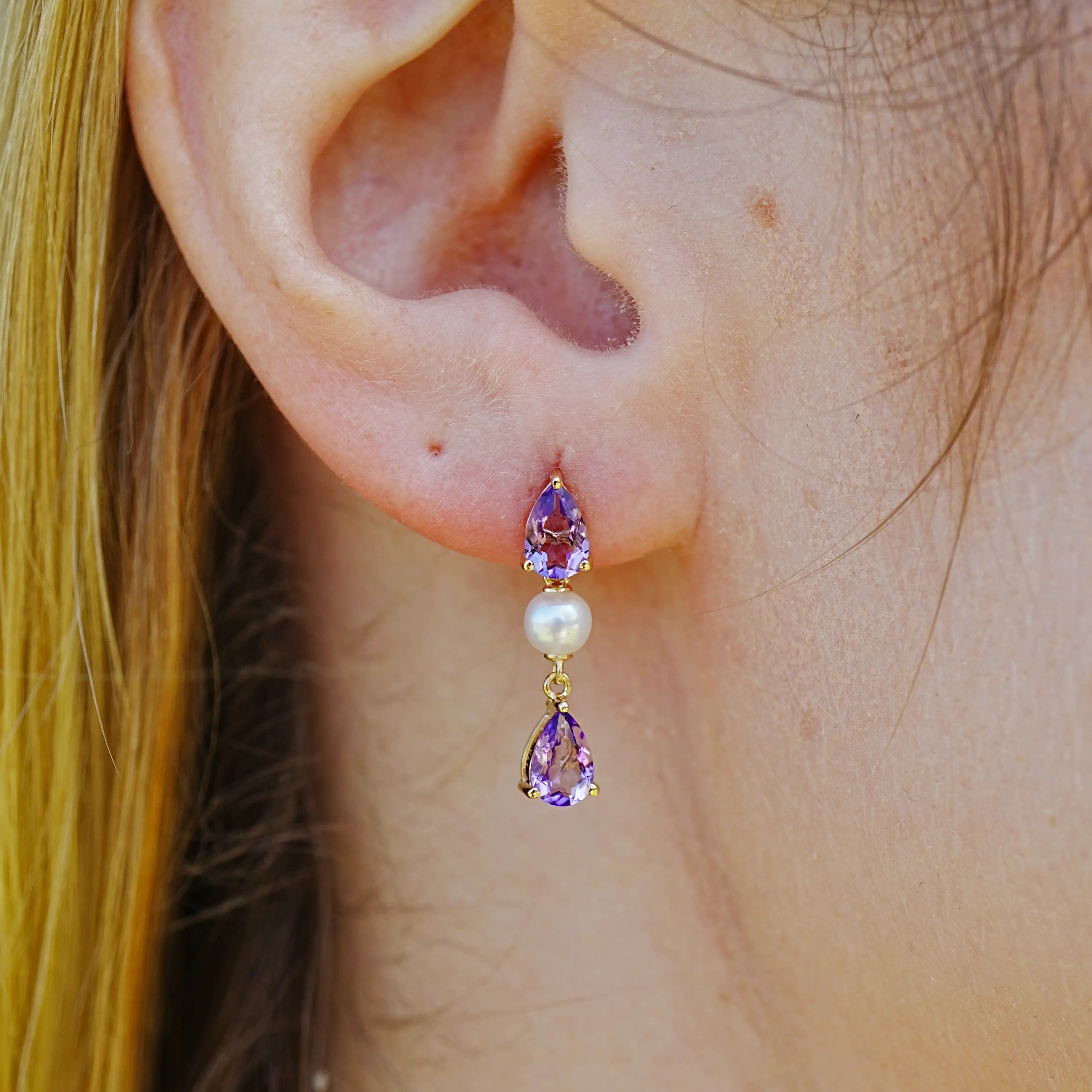 Venus Tears Amethyst Duo Pearl Drop Earrings