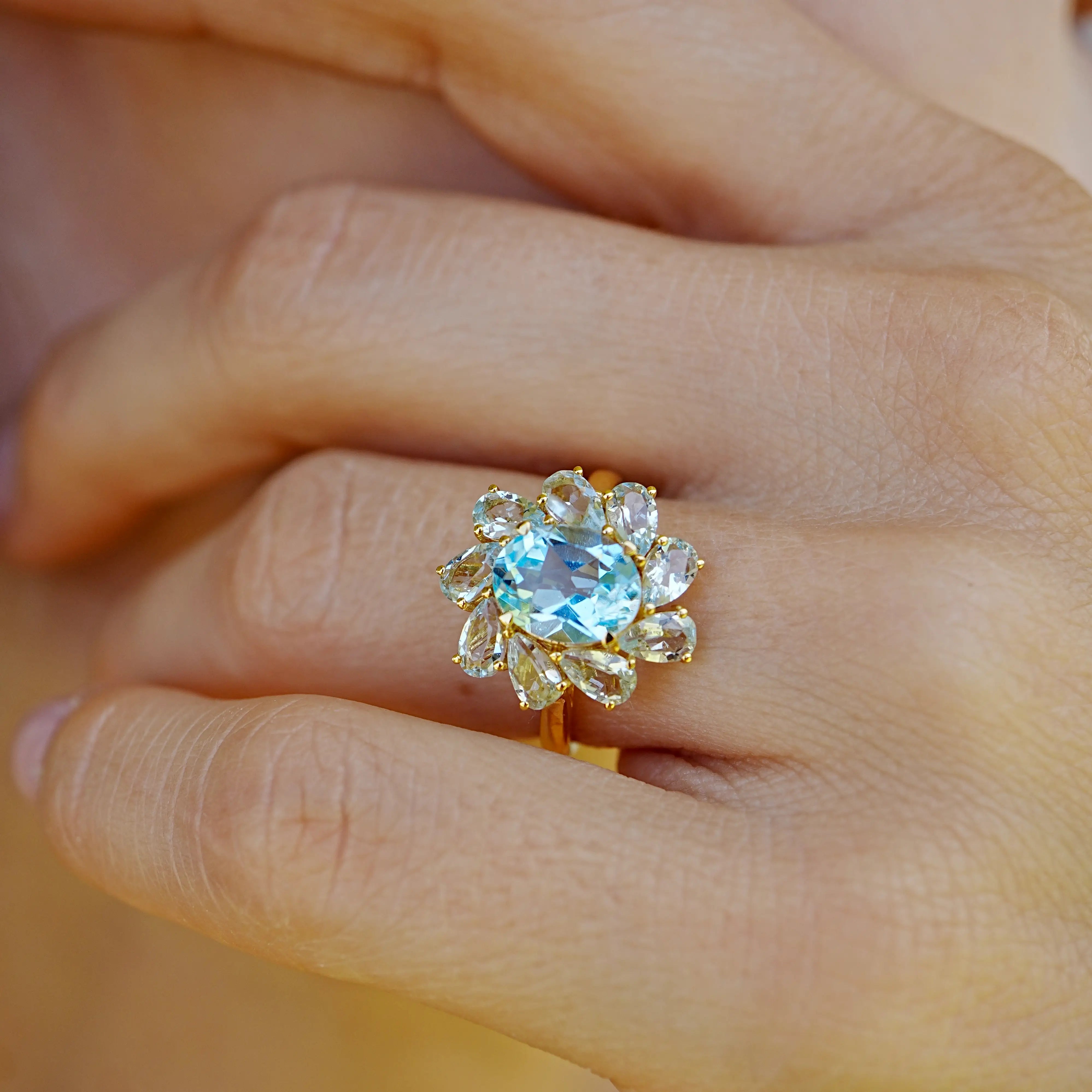 Mellissa Natural Blue Topaz Aquamarine Ring 14k yellow gold