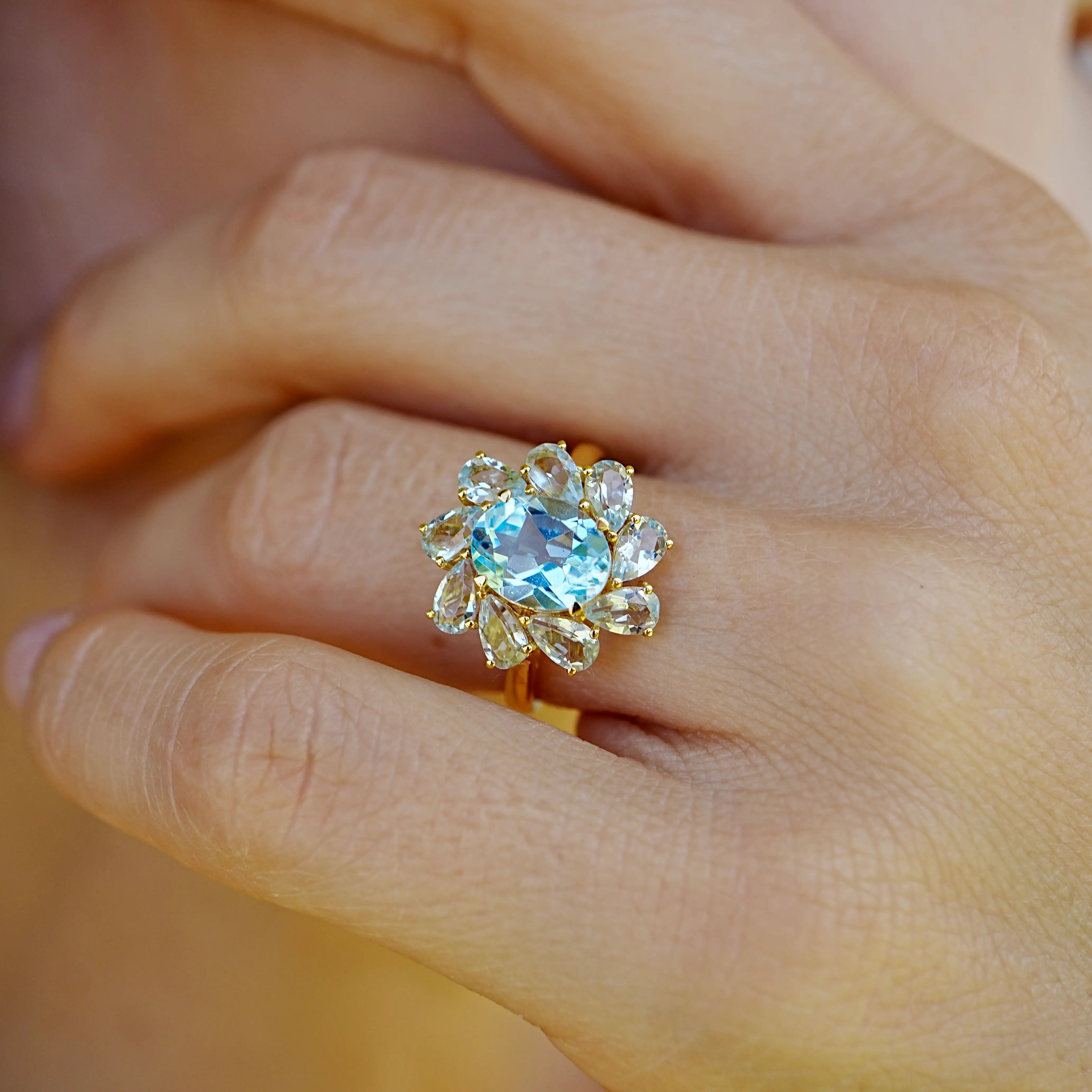 Mellissa Natural Blue Topaz Aquamarine Ring 14k yellow gold