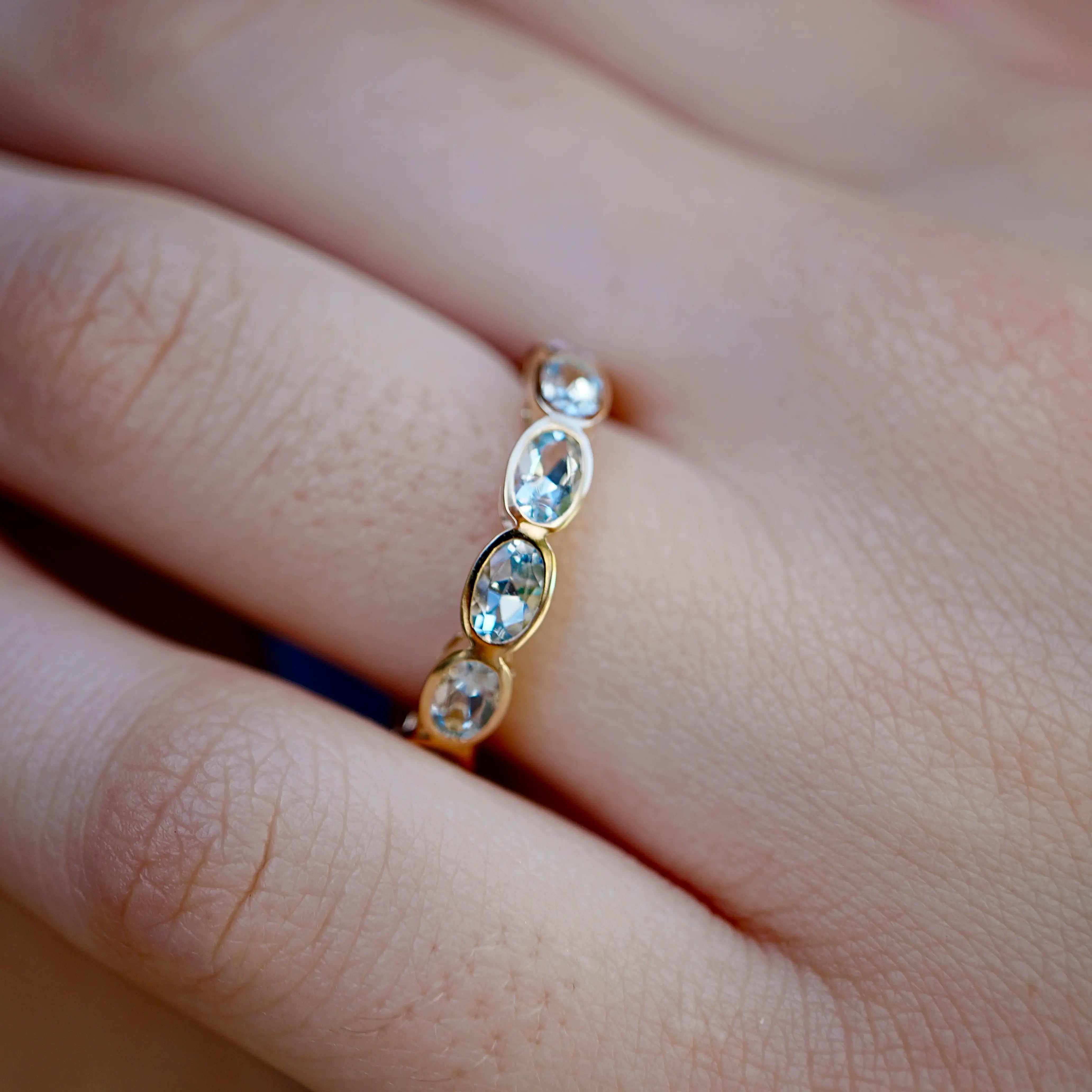 Natural Aquamarine East-West Eternity Band in 14k solid yellow gold