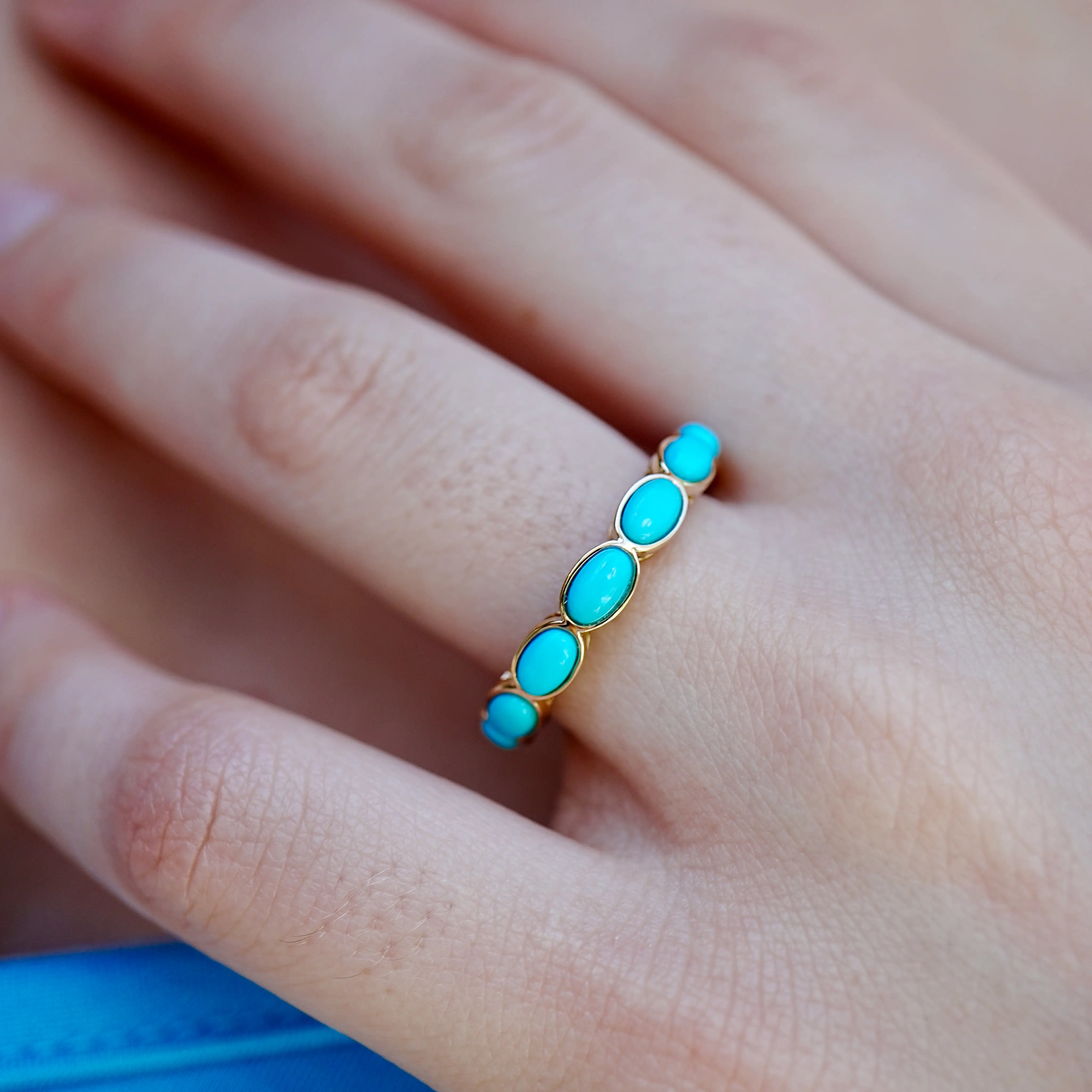 Natural Turquosie East-West Eternity Band in 14k yellow gold