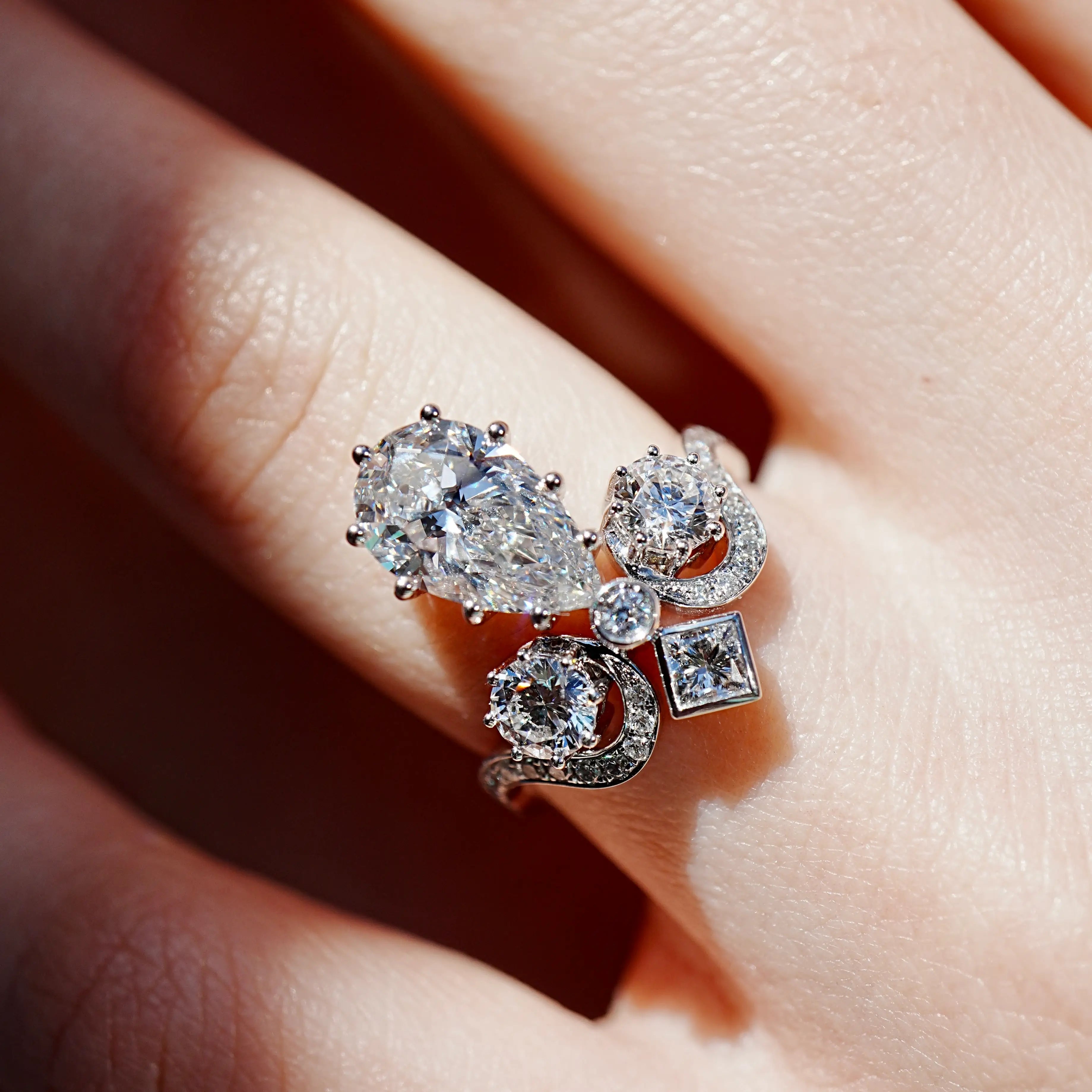 Kai Heirloom Reviva Imperial Crown Pear 3.18 CT Lab Diamond Ring in 14k white gold