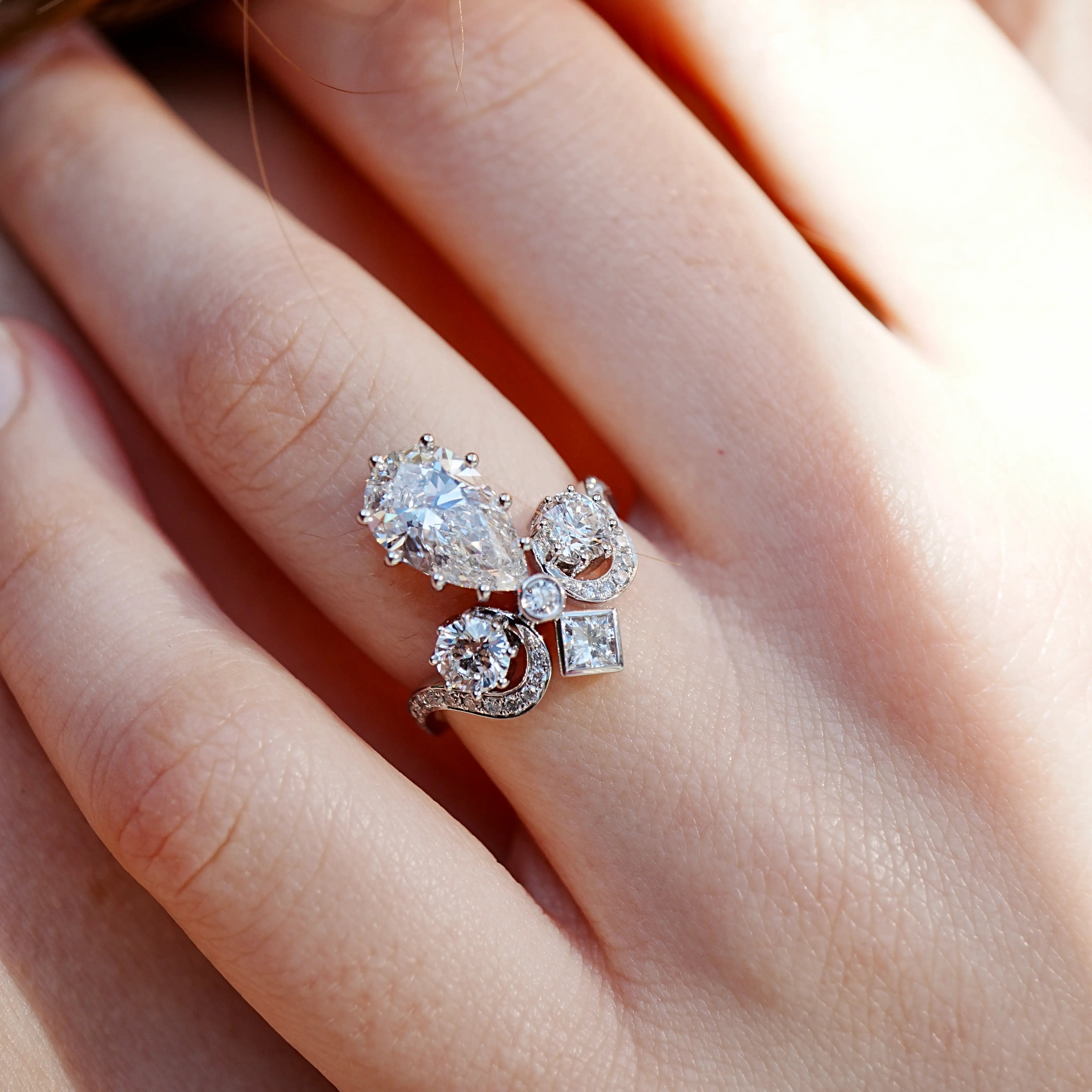 Kai Heirloom Reviva Imperial Crown Pear 3.18 CT Lab Diamond Ring in 14k white gold