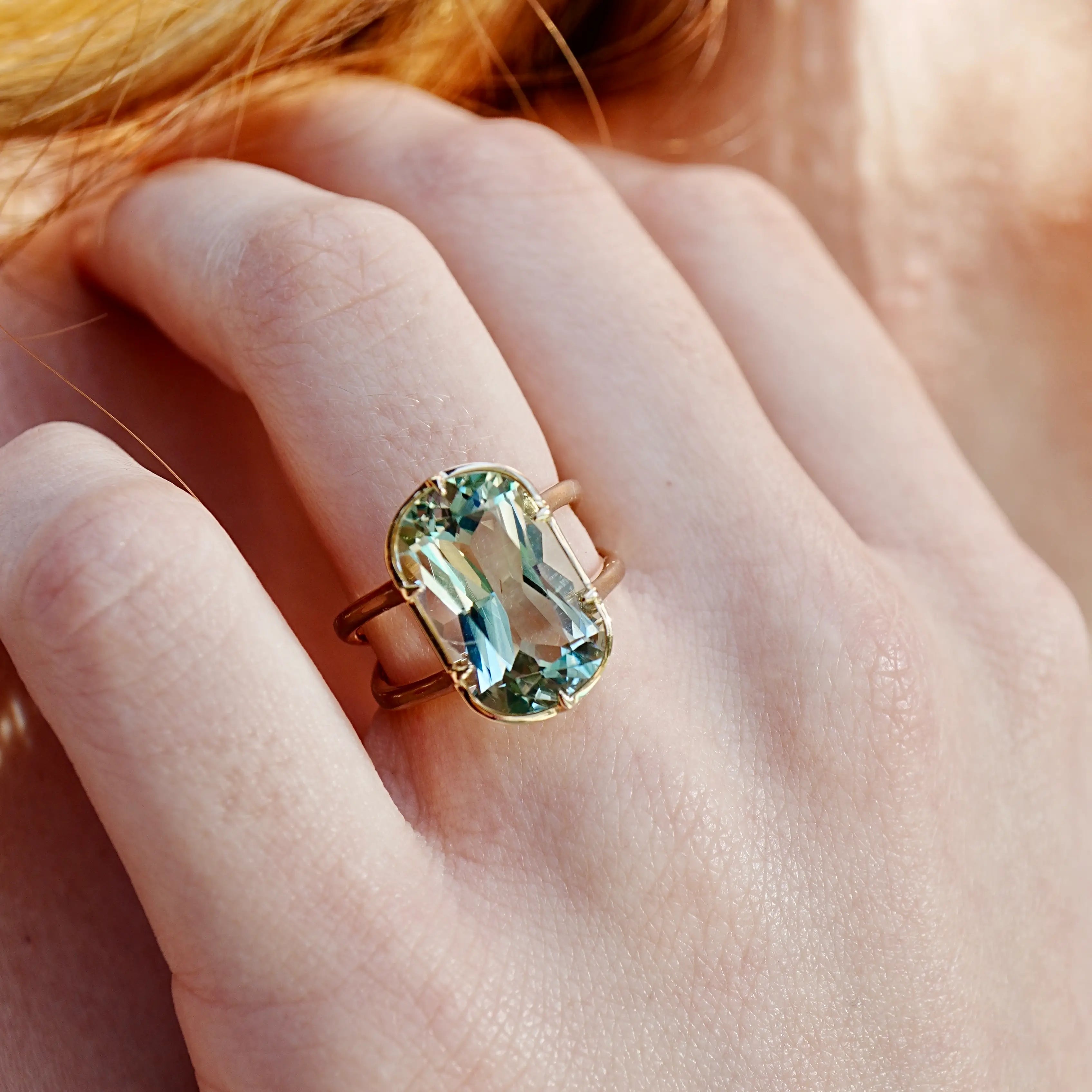 Kai Fine Jewelry Reflection Natural  9.50ctw Prasiolite Double Band Twist Ring in 14k gold