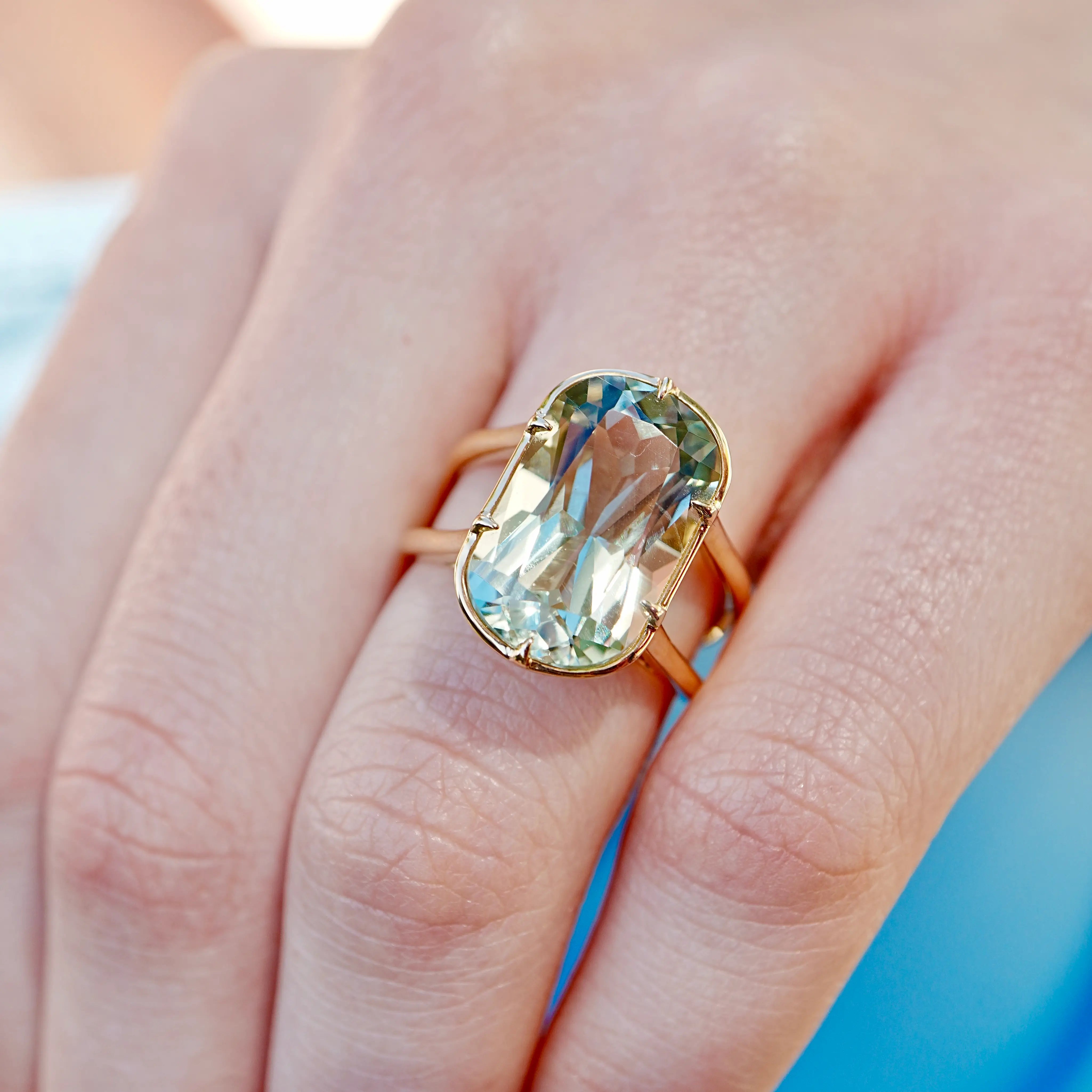 Kai Fine Jewelry Reflection Natural  9.50ctw Prasiolite Double Band Twist Ring in 14k gold