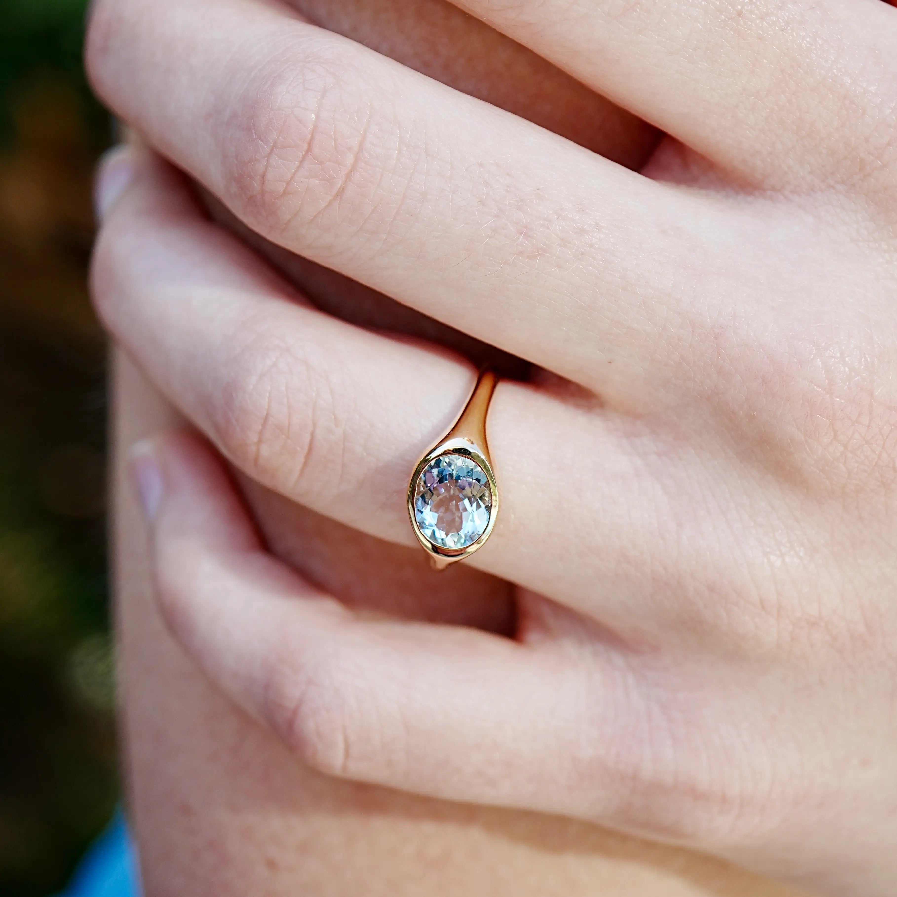 Gloria Natural Oval 1.80ctw Aquamarine Ring in 14k yellow gold