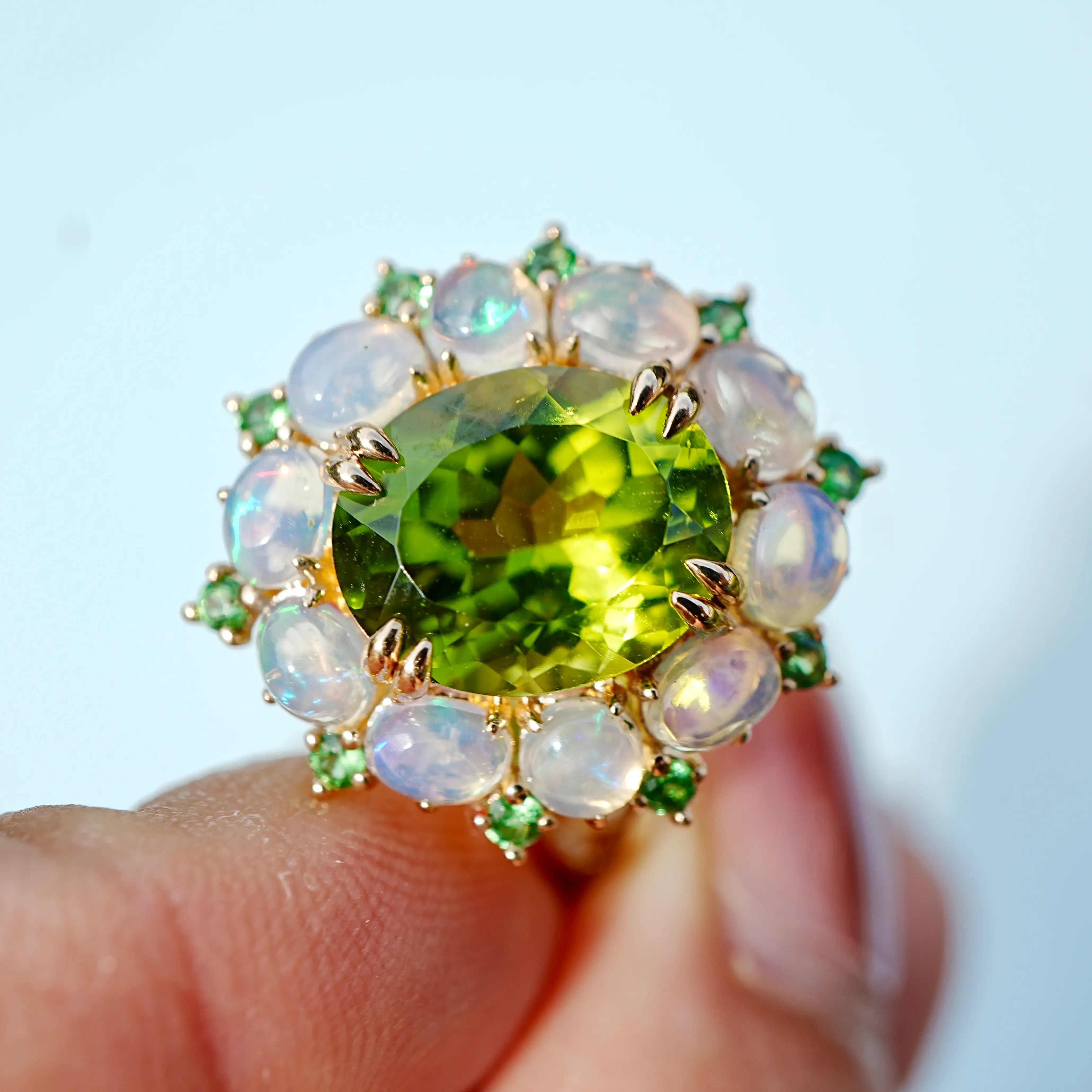 Kai Fine Jewelry Mira Natural Peridot Opal Tsavorite Cocktail Ring in 14k yellow gold 