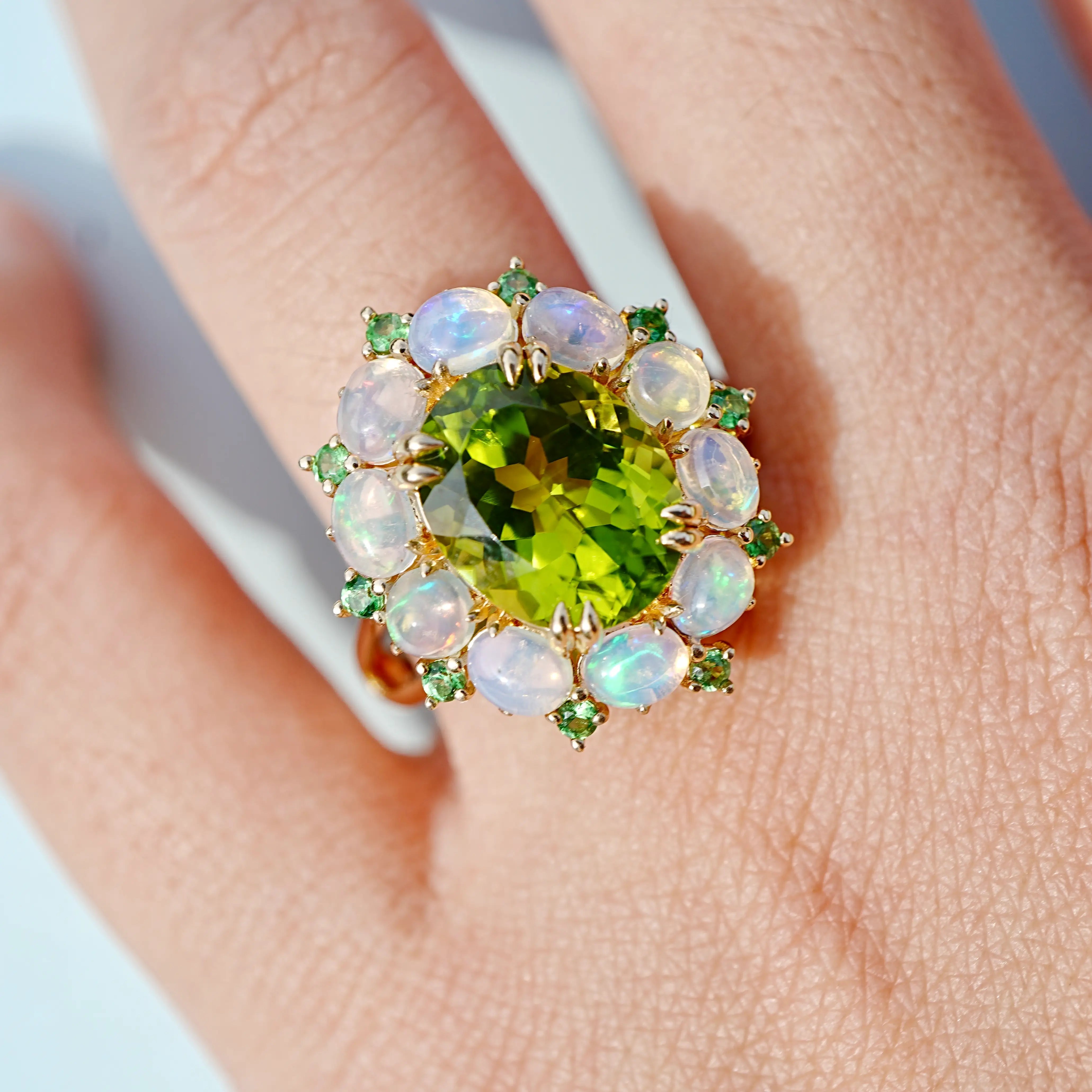 Kai Fine Jewelry Mira Natural Peridot Opal Tsavorite Cocktail Ring in 14k yellow gold 