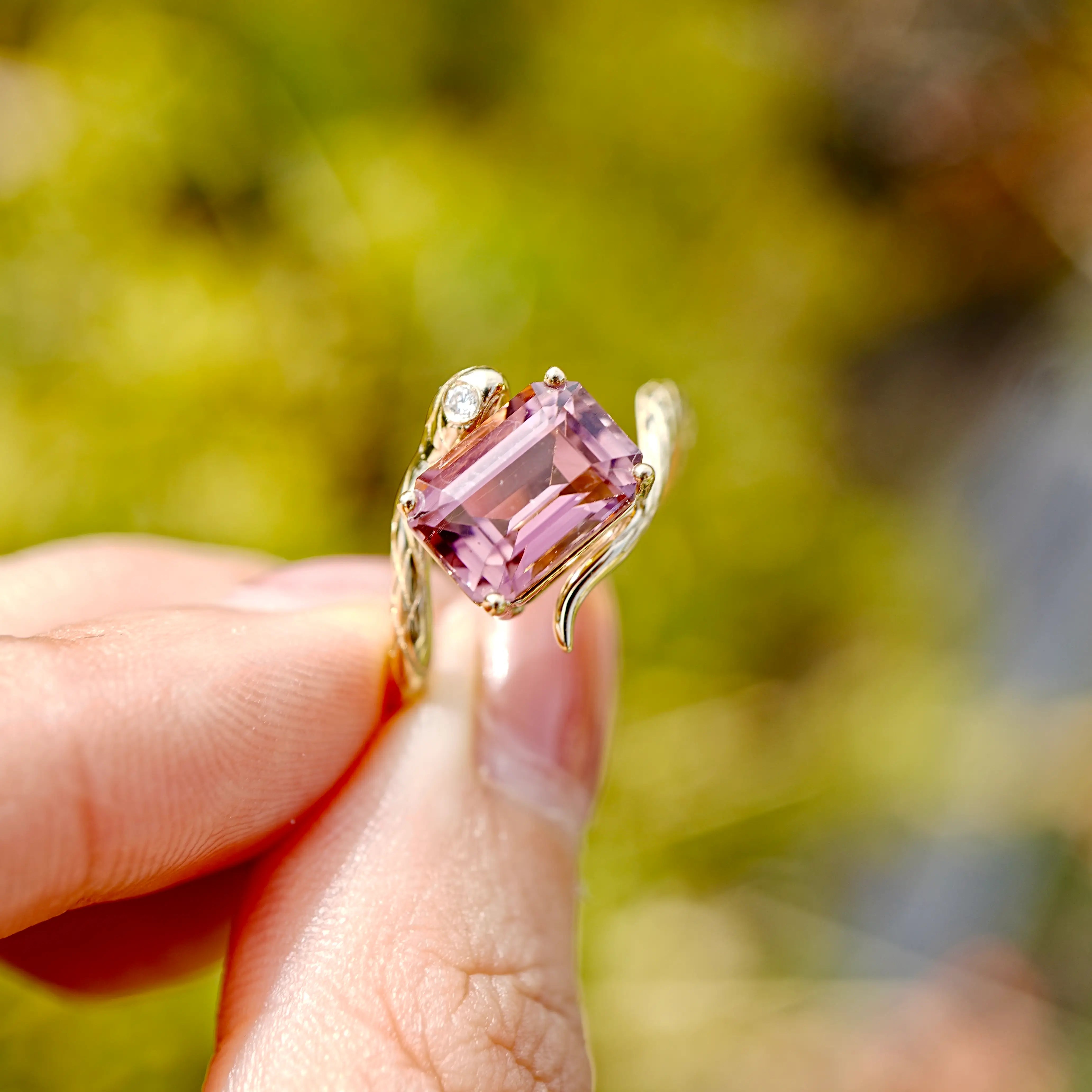 Kai One-of-a-Kind Snake Protection 2.64ctw Natural Pink Tourmaline & Diamond East-West Ring in 14k Yellow gold