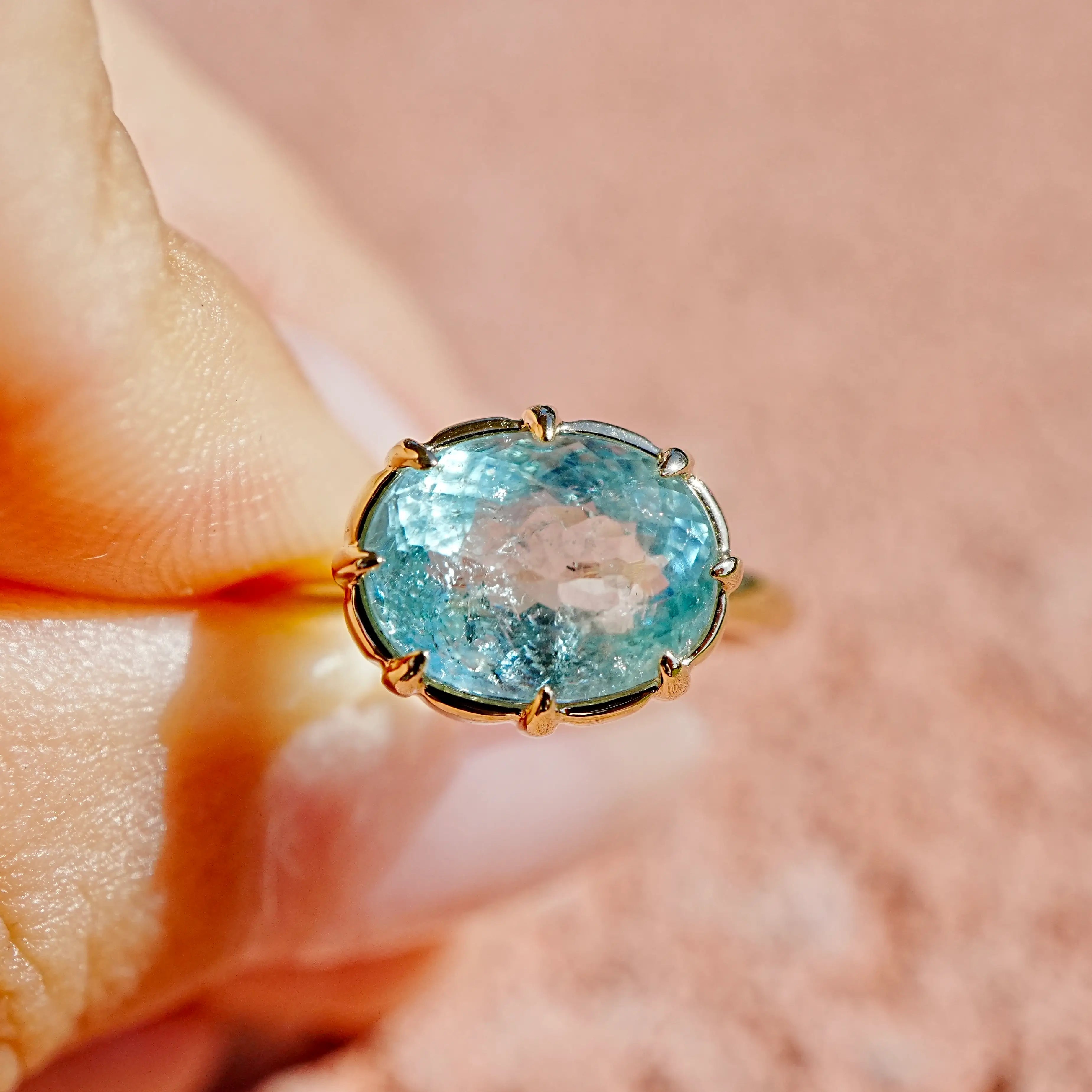 kai fine jewelry One-of-a-Kind Aurea AIGS Certified Natural Paraiba Tourmaline East-West Ring - 3.02ct 