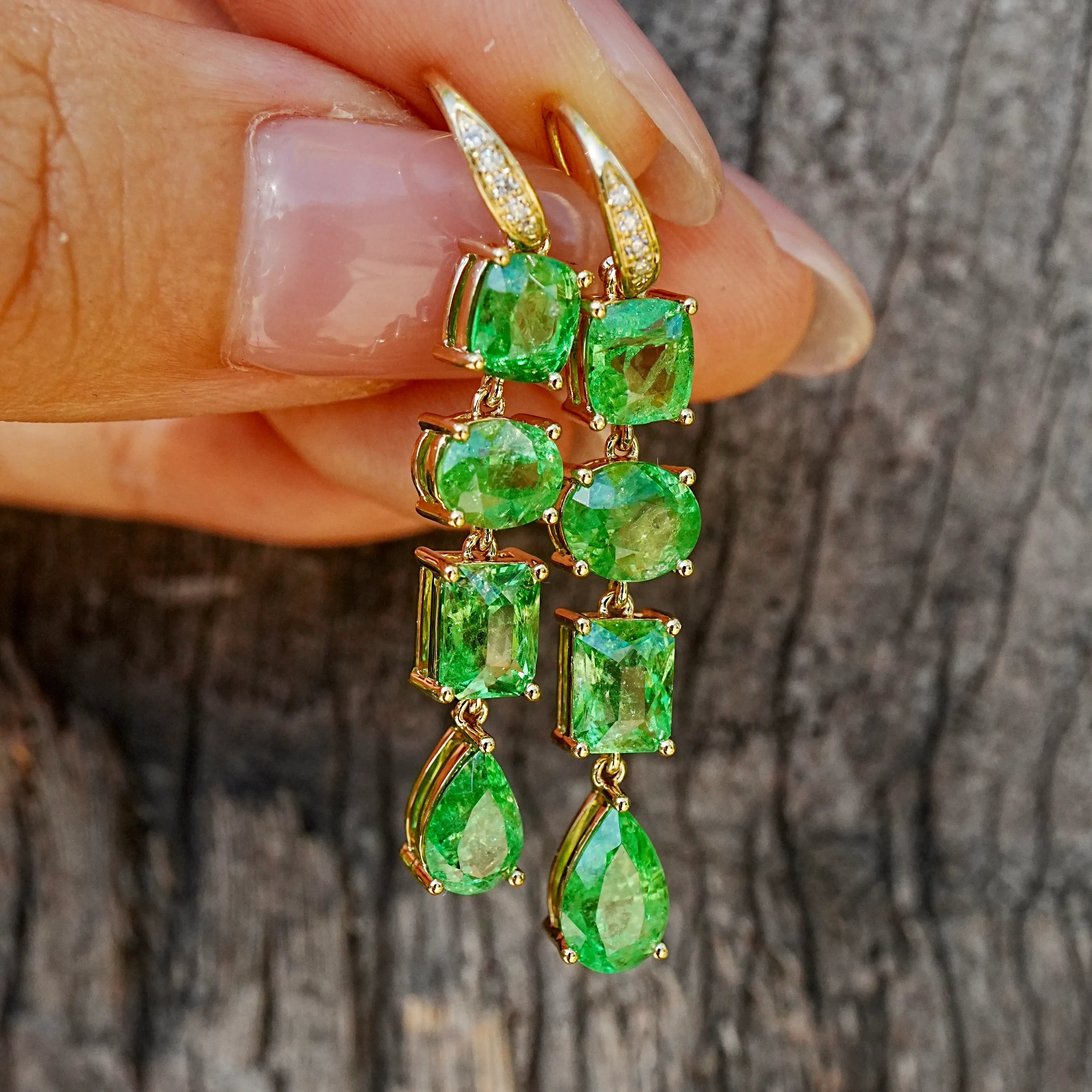 Kai Fine Jewelry Garden Melody Natural Tsavorite & Diamond Drop Earrings (One-of-a-Kind)