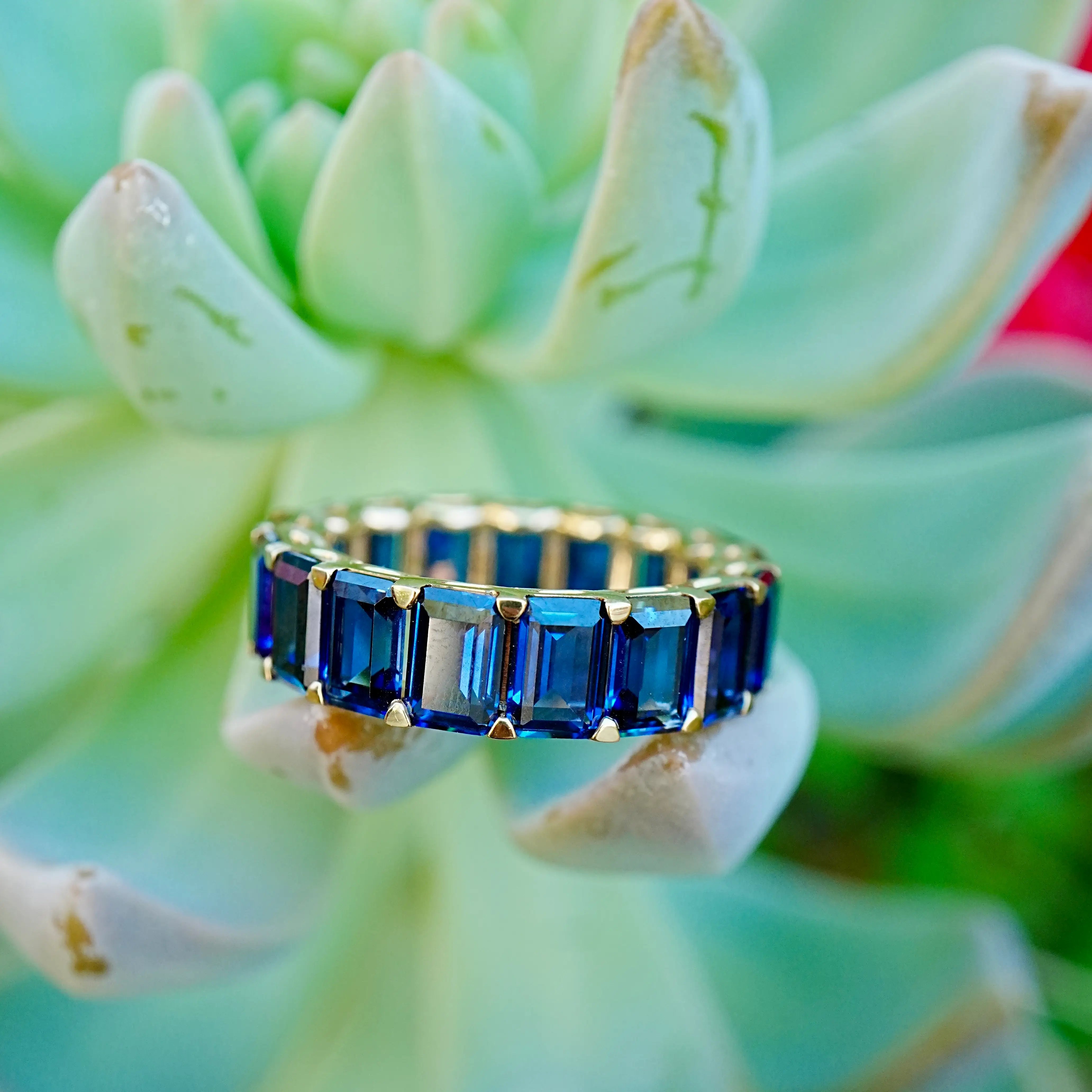 Nora 12.50 ctw Emerald-Cut Lab Grown Sapphire Eternity Ring in 14k yellow Gold