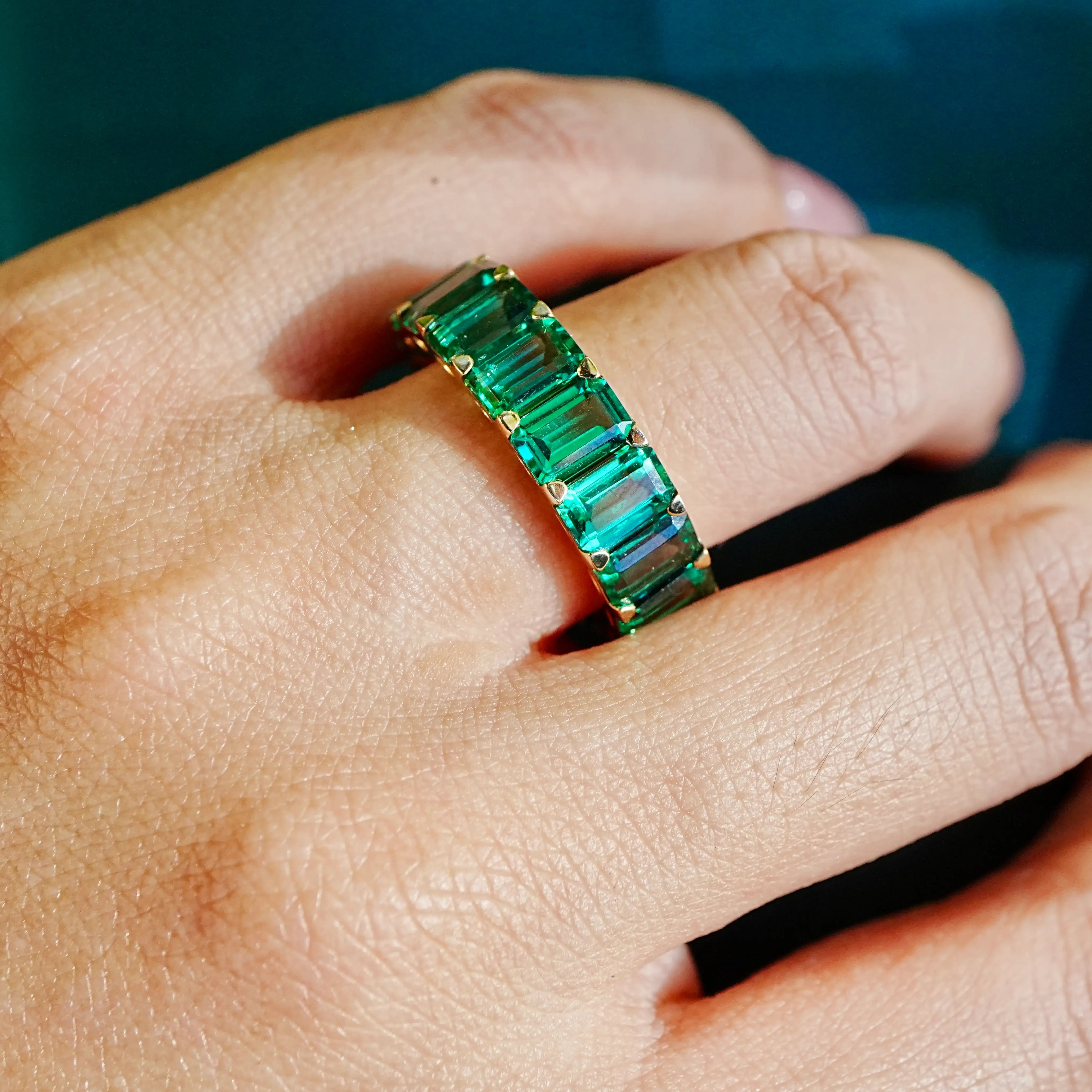 Nora 9.50ctw Lab Grown Emerald Eternity Ring in 14k yellow gold