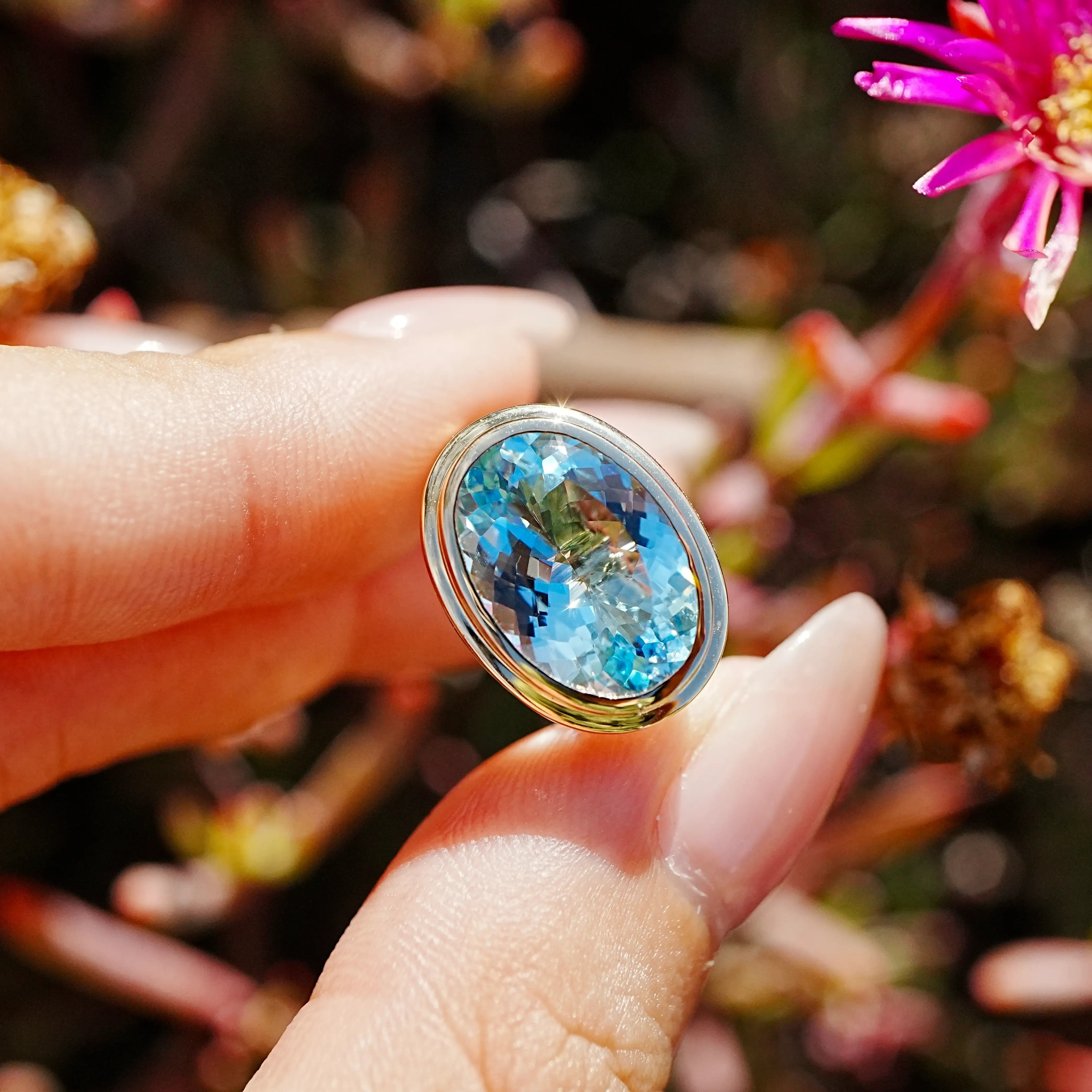 kai fine jewelry Bella 3.24 ct Guild Certified Santa Maria Aquamarine East-West Ring  in 14k yellow gold (One-of-a-Kind) 