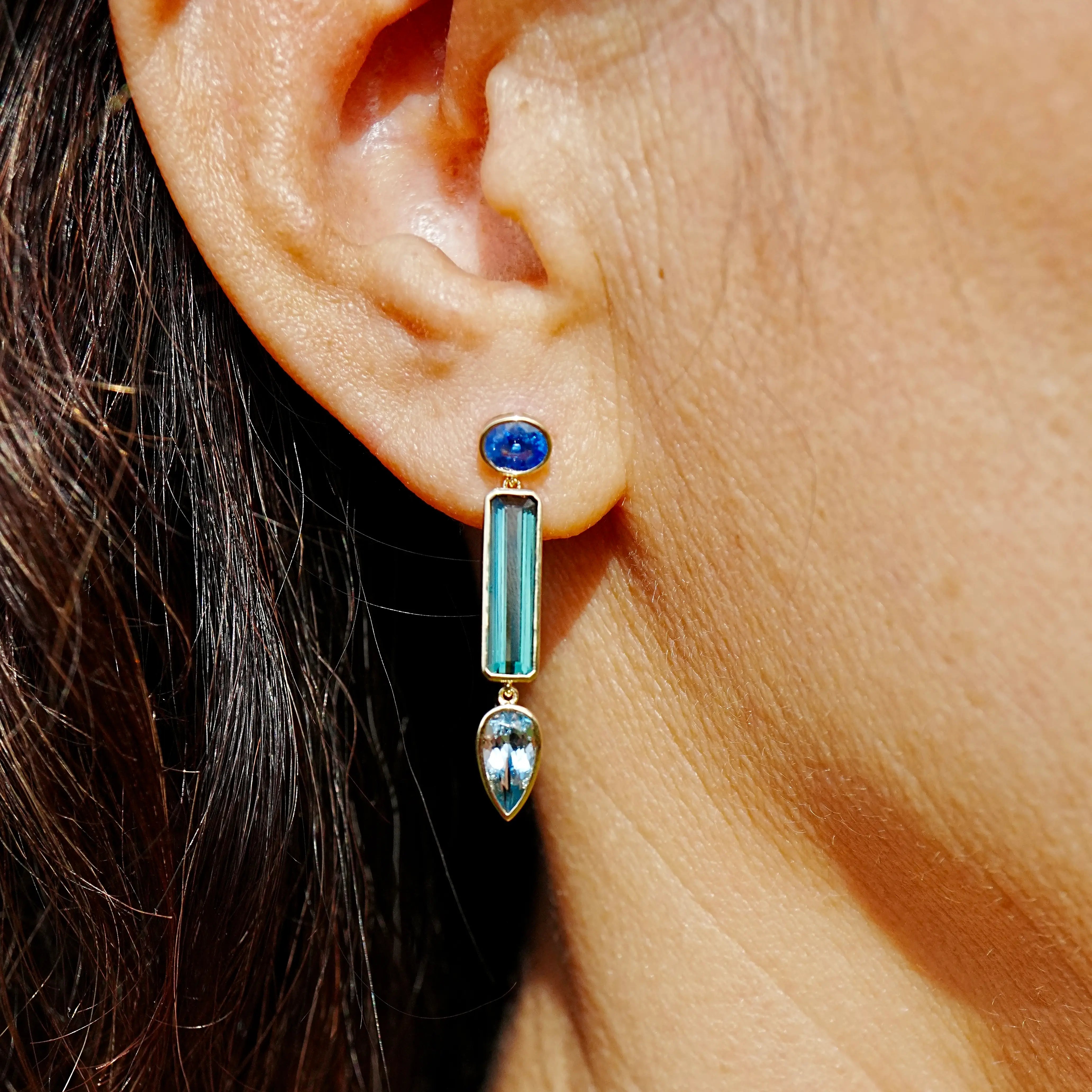 kai fine jewelry 14k yellow gold Garden Melody 5.34 ctw Sapphire, Tourmaline & Aquamarine Drop Earrings (One-of-a-Kind)