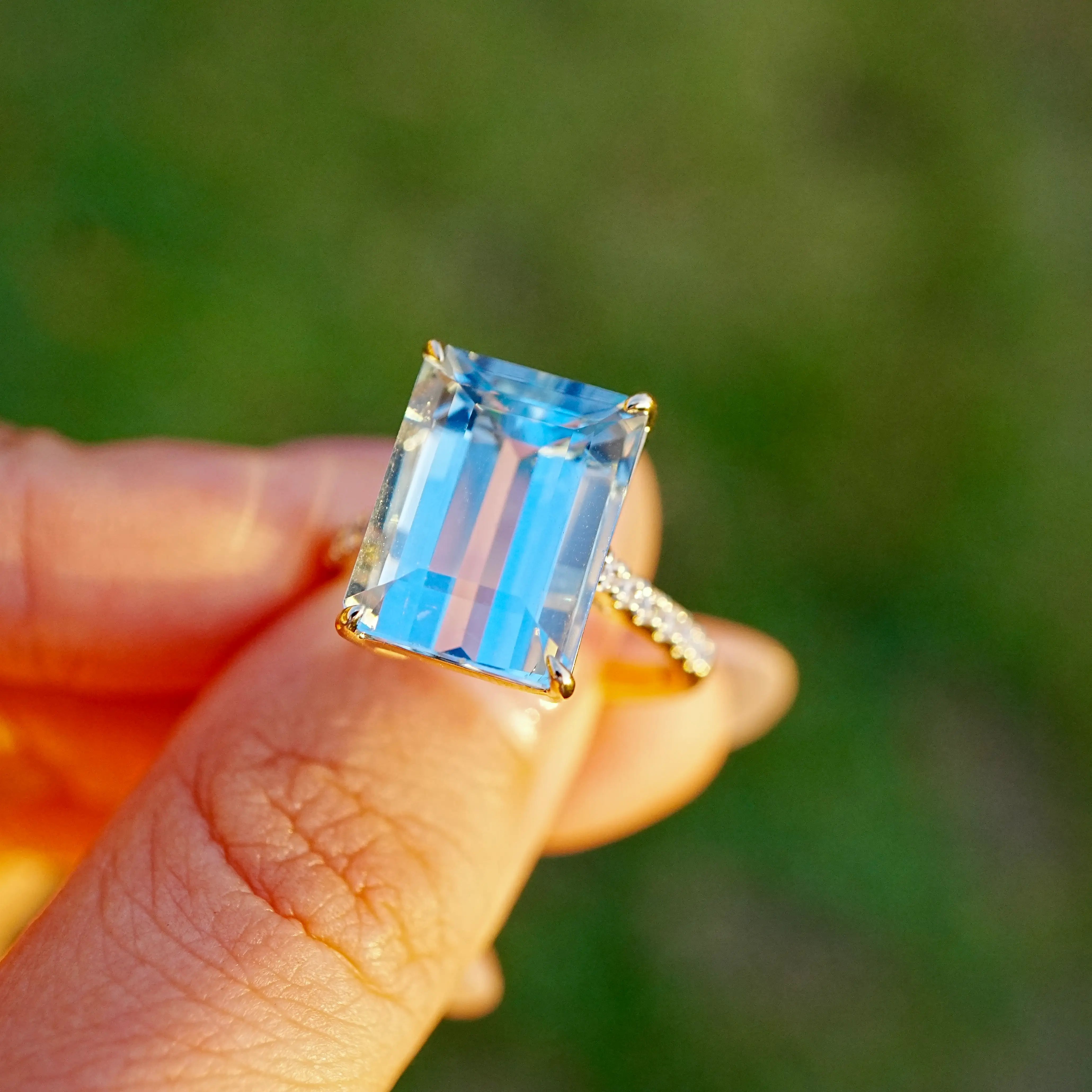 kai fine jewelry 14k yellow gold Radiant 9.28 ctw AIGS Certified Santa Maria Aquamarine & Diamond Ring (One-of-a-Kind) 