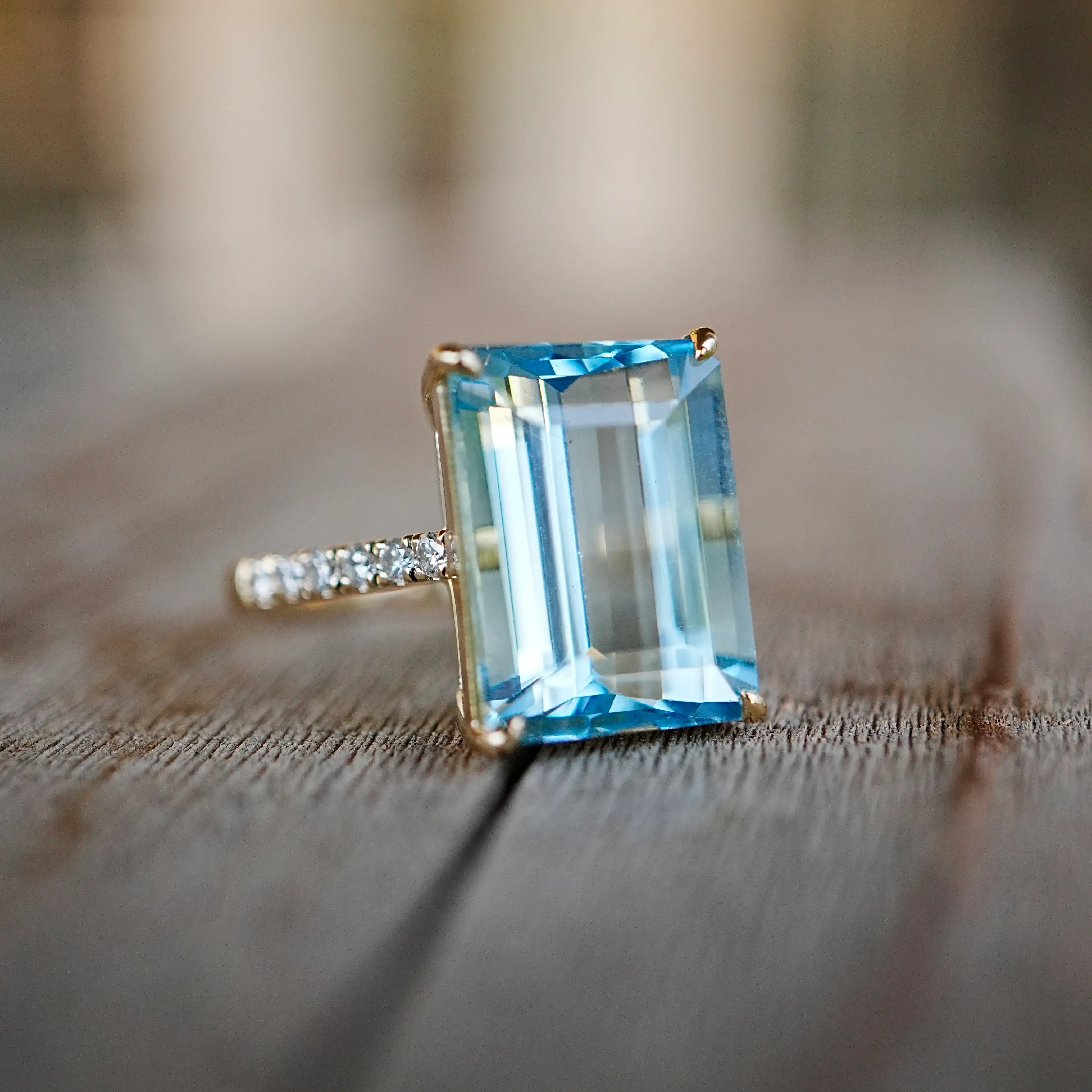 kai fine jewelry 14k yellow gold Radiant 9.28 ctw AIGS Certified Santa Maria Aquamarine & Diamond Ring (One-of-a-Kind) 