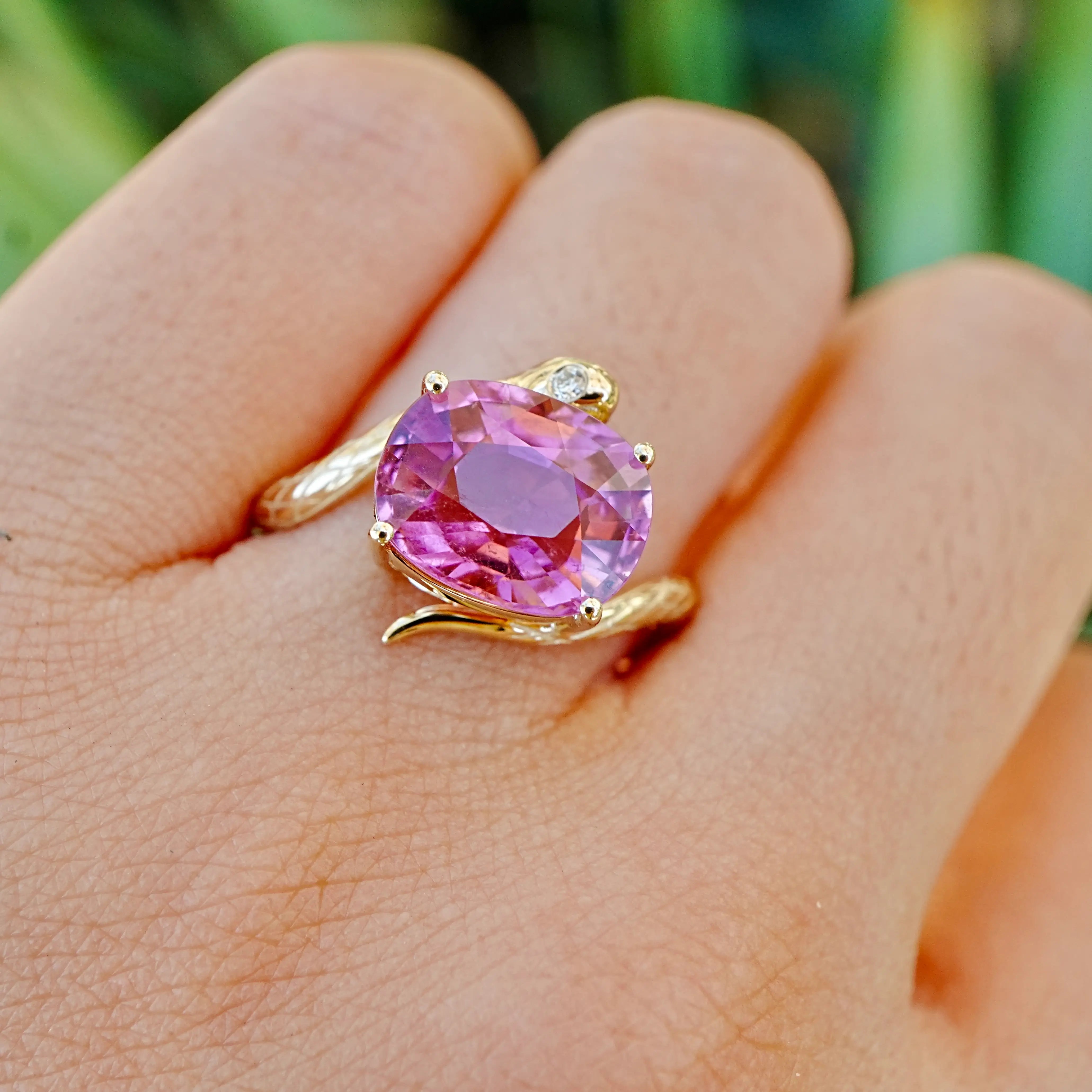 kai fine jewelry Snake Protection 3.79 ct Natural Pink Tourmaline & Diamond East-West Ring in 14k yellow gold size 7 (One-of-a-Kind)