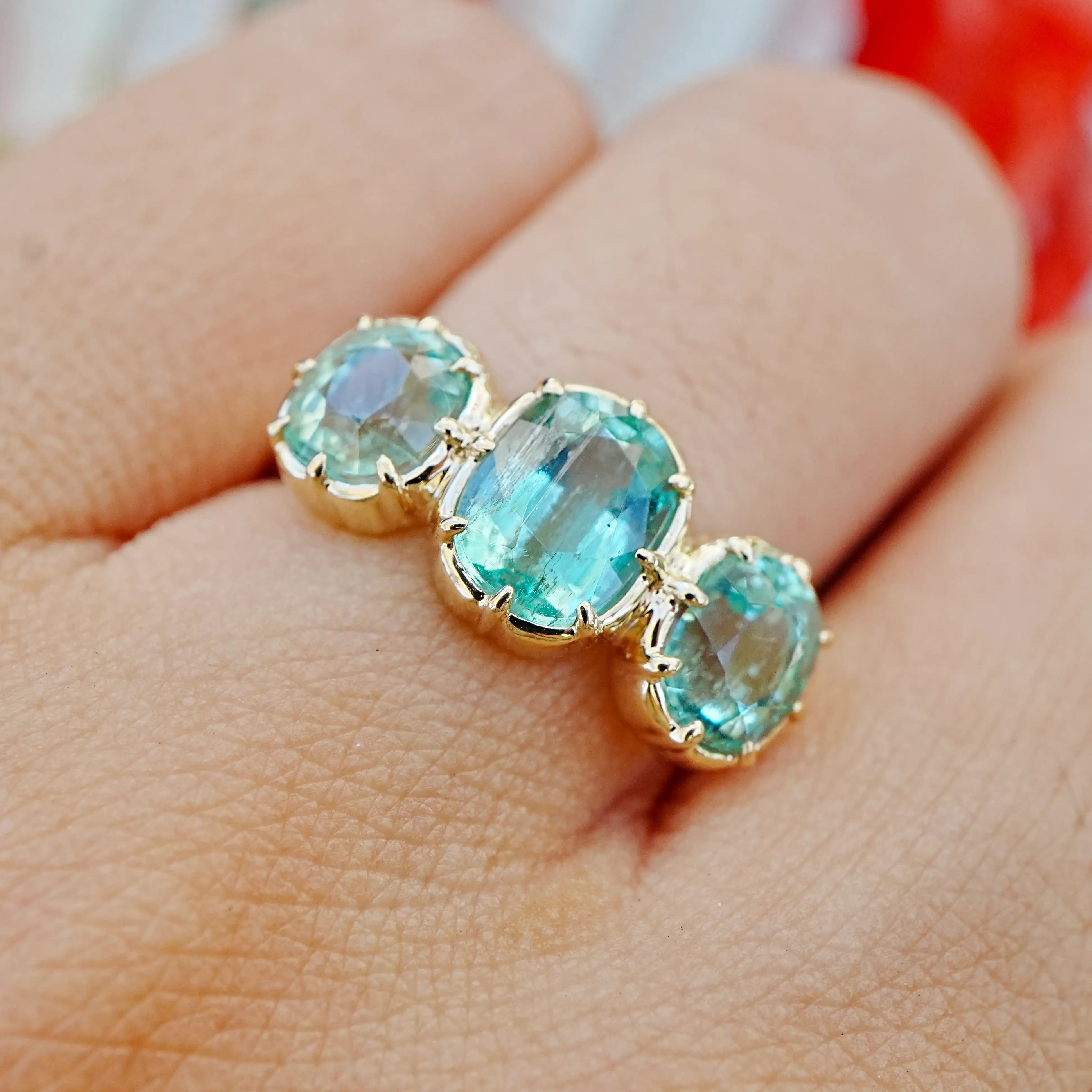 Aurea 2.99 ctw Natural Vanadium Beryl Three Stone Ring (One-of-a-Kind)