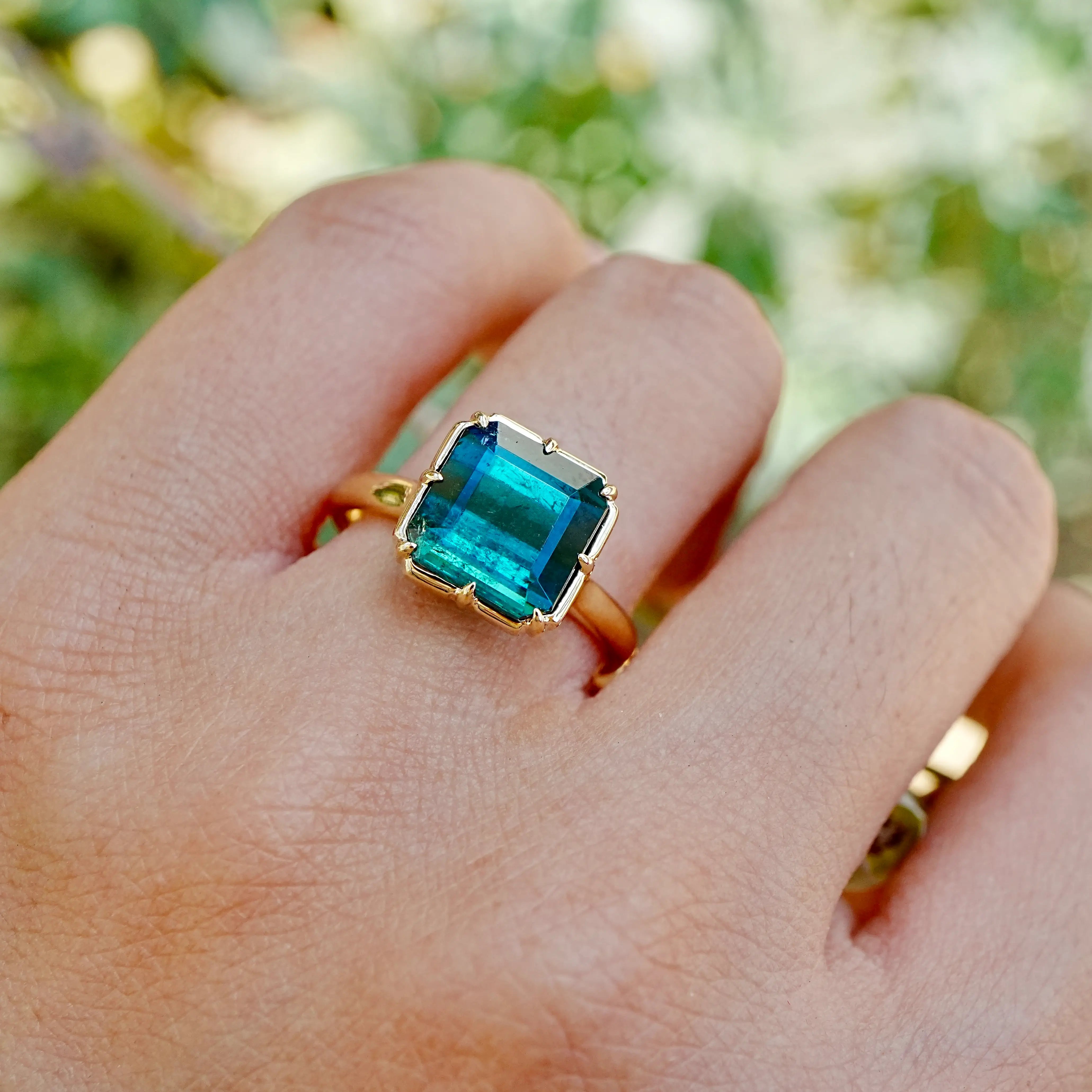 kai fine jewelry Aurea 4.15 ct Natural Blue Tourmaline Ring in 14k yellow gold size 7 (One-of-a-Kind)