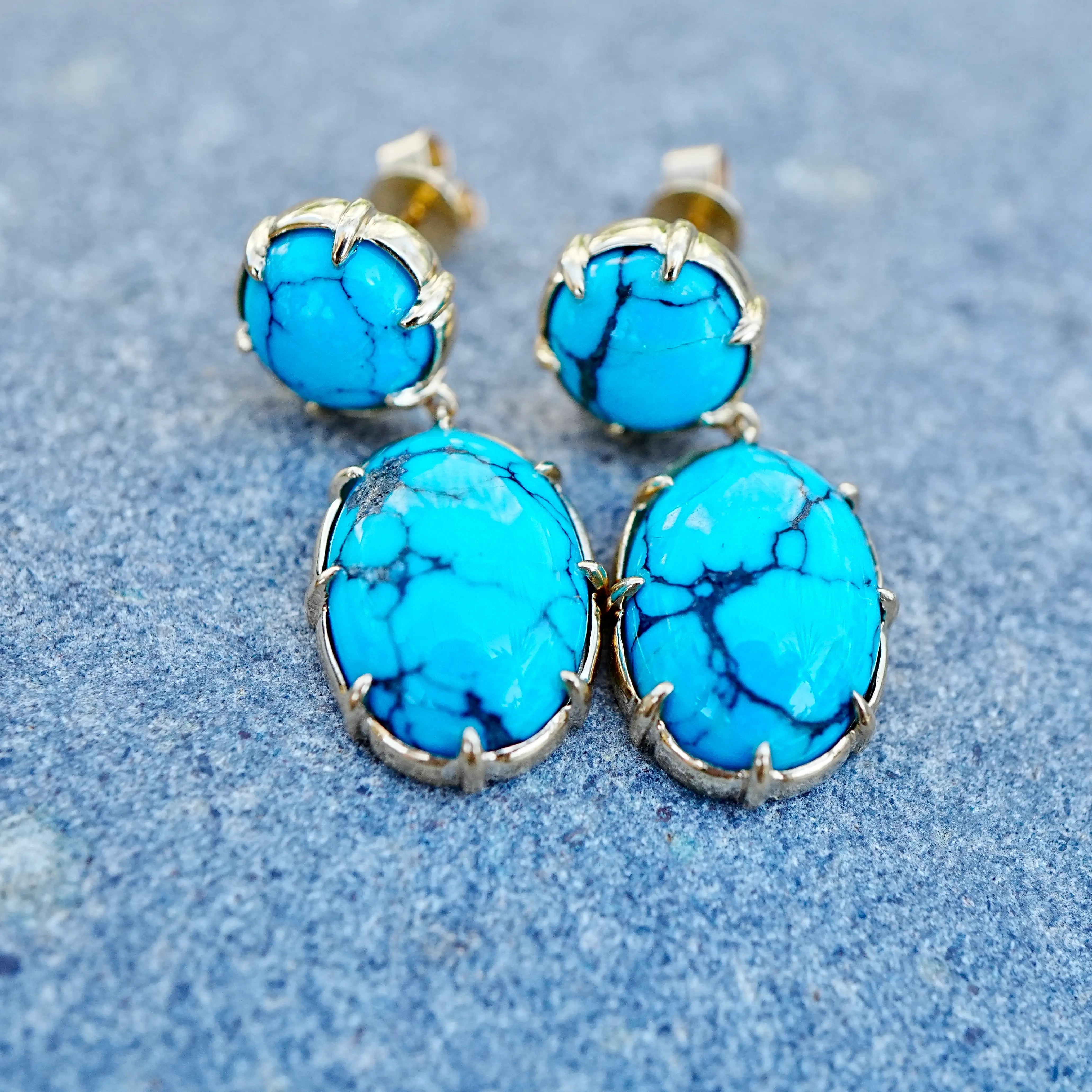 kai fine jewelry Garden Melody natural 9.96 ctw Natural Turquoise Drop Earrings in 14k yellow gold (One-of-a-Kind)